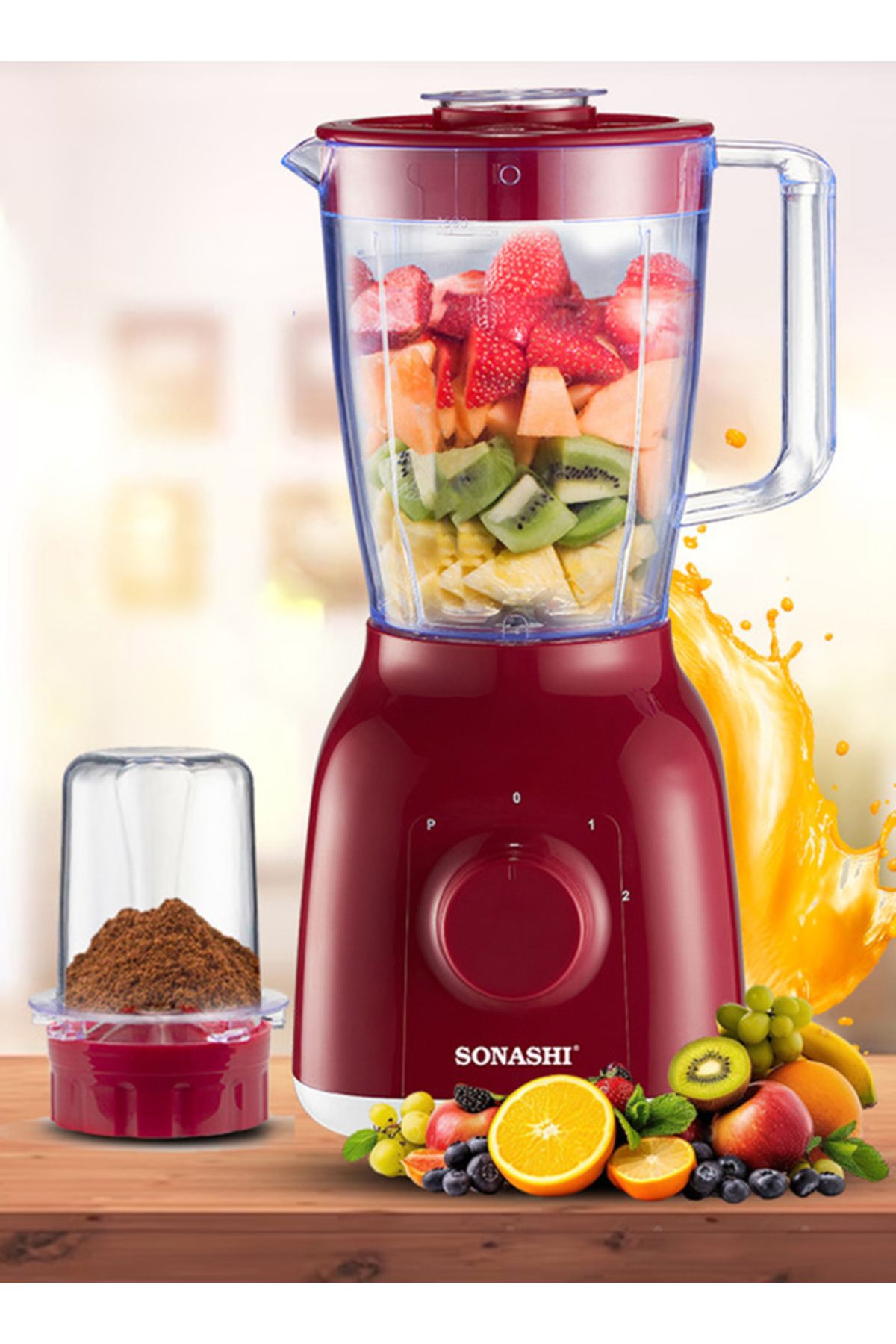 sonashi-خلاط 2 في 1 مع إعدادين للسرعة ونبض - طحن التوابل، وصنع العصائر، والعصير، 650 واط 1