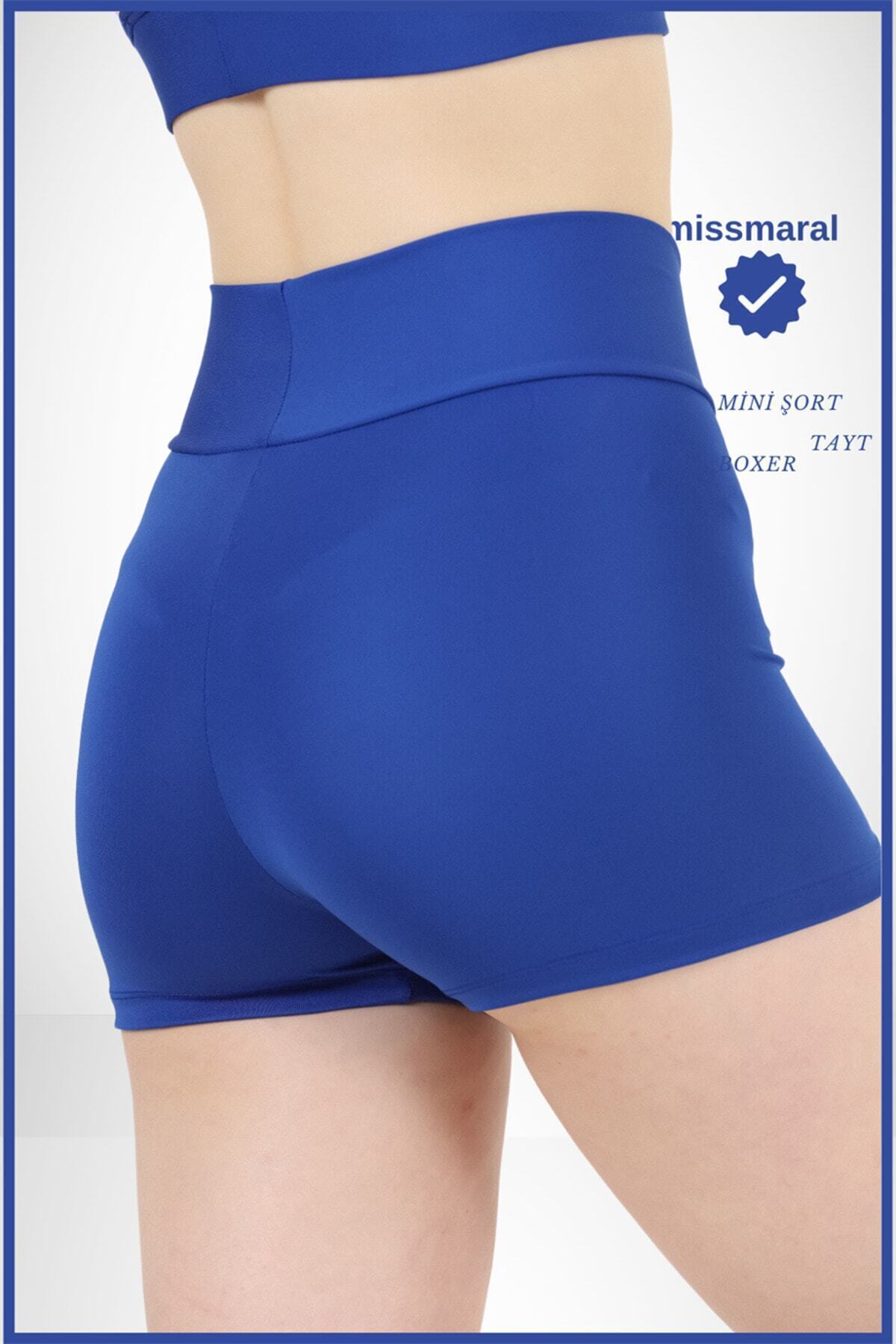 missmaral Kadın Mavi Yüksek Bel Toparlayıcı İç Göstermeyen Boxer Şort – Deniz, Havuz & Günlük Kullanım İçin