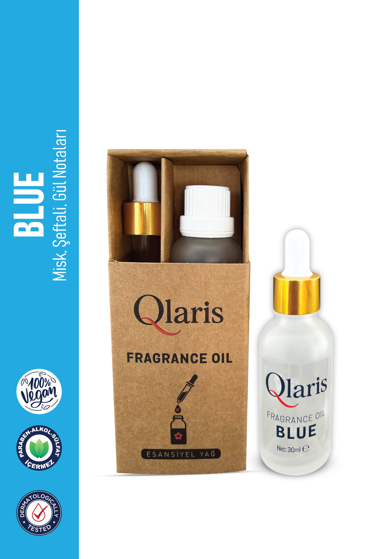 QLARIS Kurutma Topu Parfümü BLUE (30 ml) Cam Şişe - Damlalık