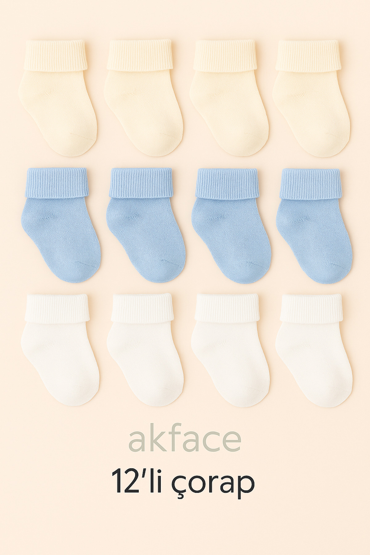 Akface Fabrikadan 12 Çift Pamuklu Yenidoğan Erkek Bebek Çorabı 0-12 Ay fotoğrafı 2 (önizleme)