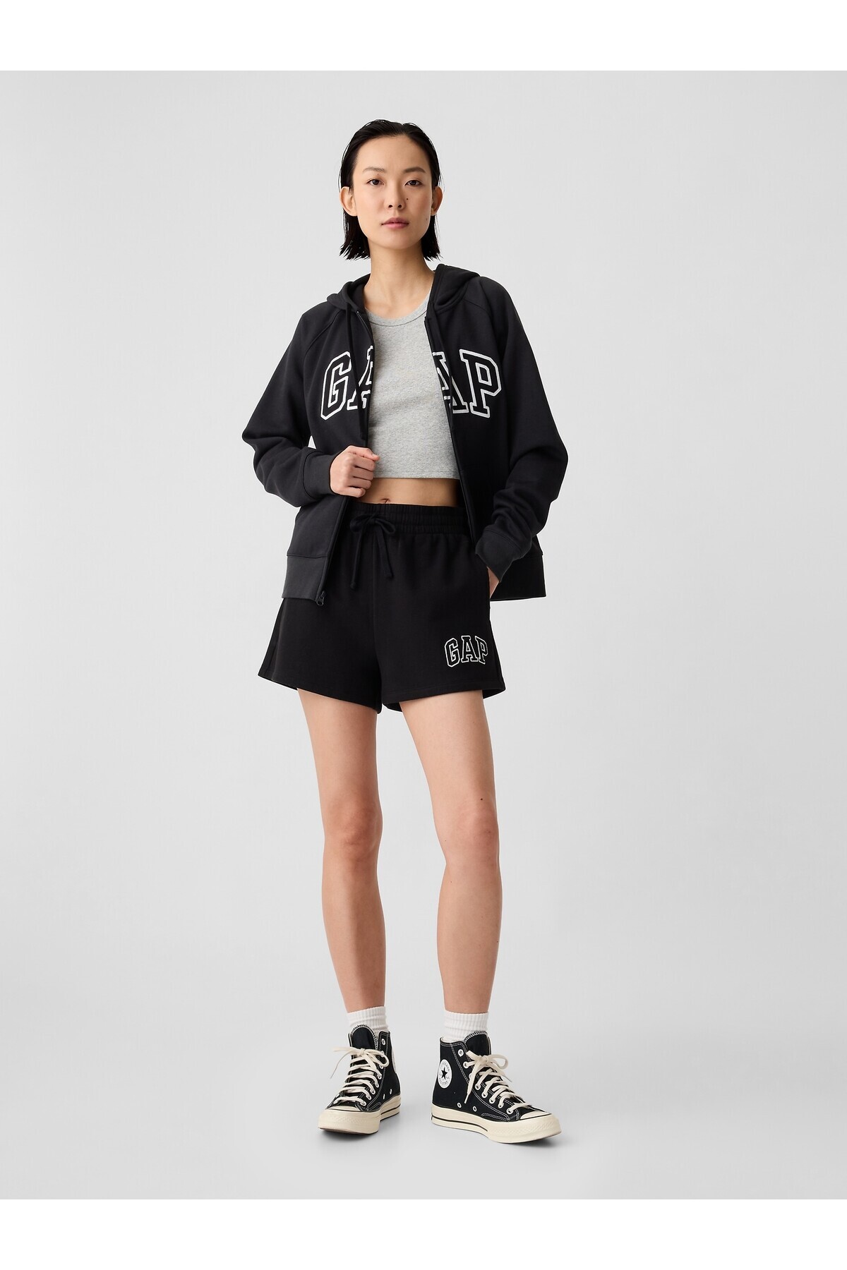 Women's Black Logo French Towel Fabric Shorts