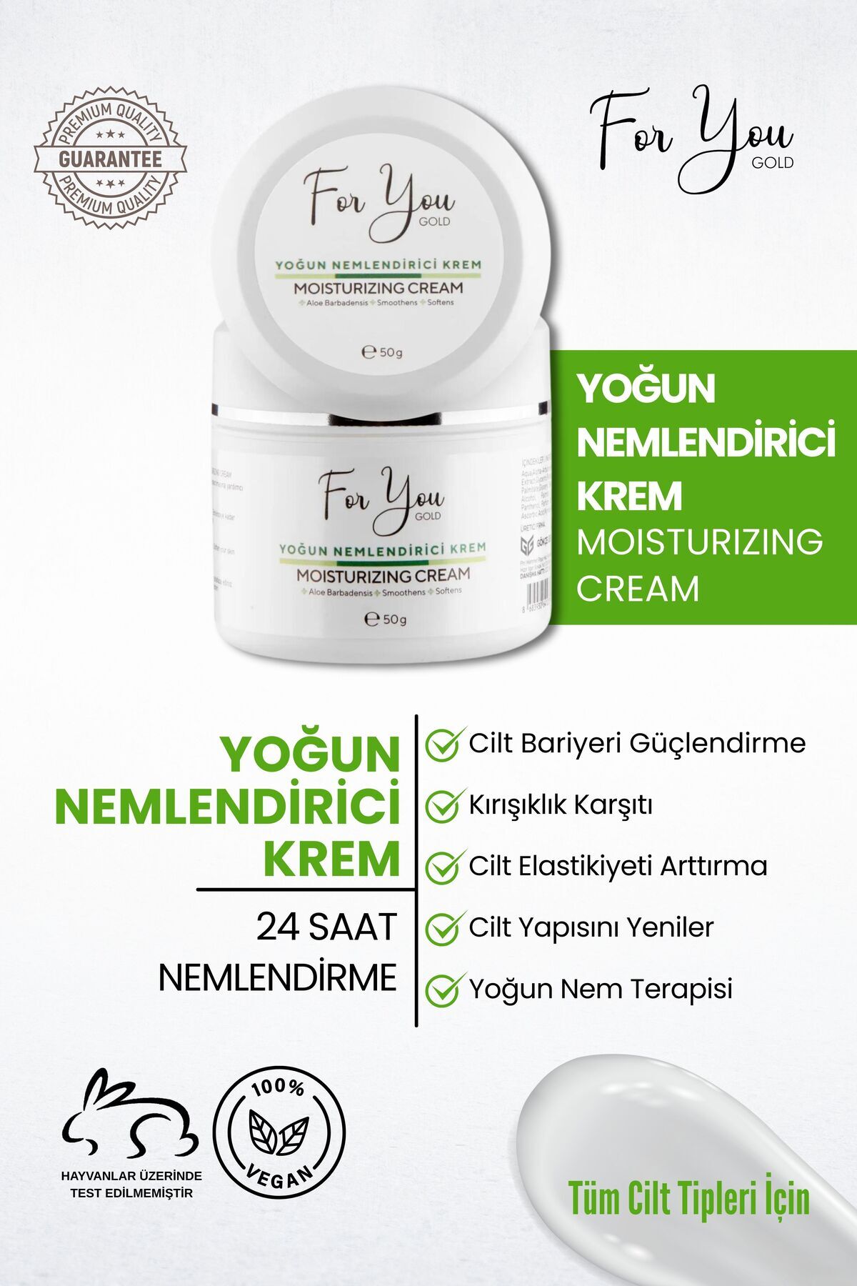 Su Bazlı Normal Ve Kuru Ciltler Için Yoğun Nemlendirici Krem (ALOE VERA HYALURONİC ACİD) 50 ml