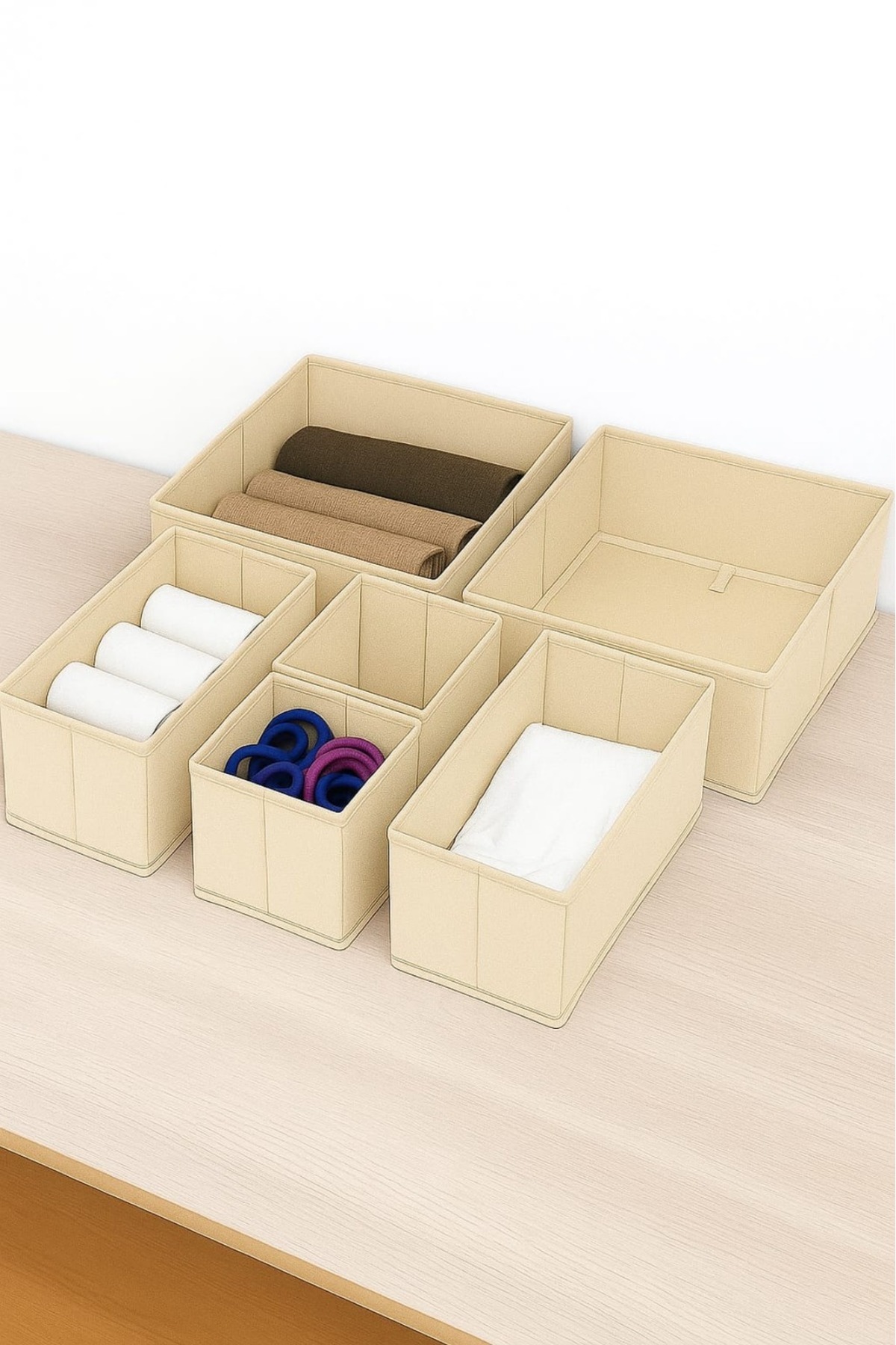 Spartek home textile 6-Pack Cream - Drawer Cabinet Organizer Box
