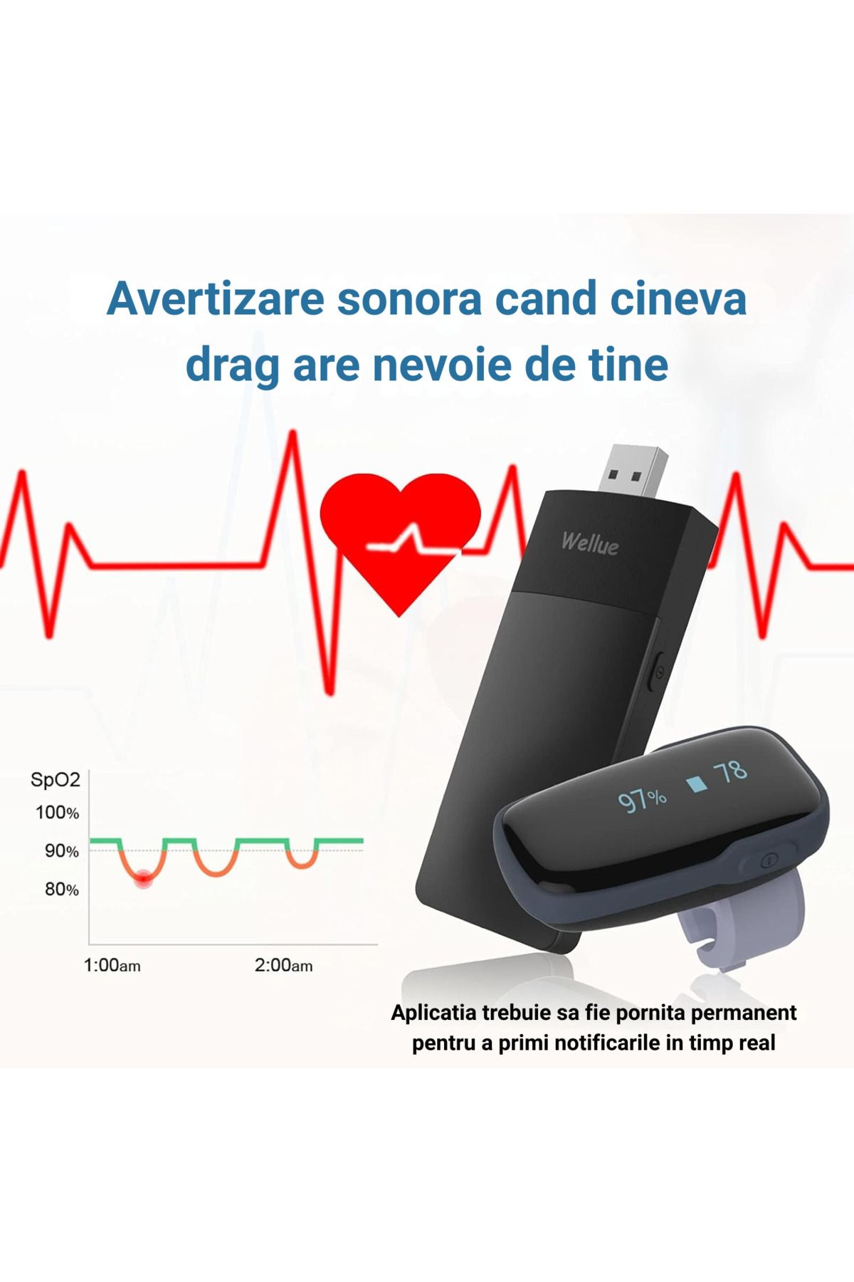 wellue-Smart WiFi ring pulse oximeter, Oxylink Remote, continuous oxygen saturation pulse monitoring 3