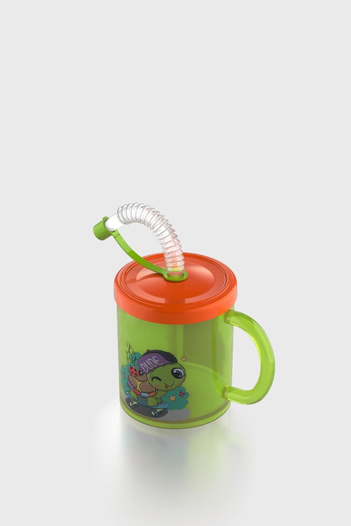 Renga Ruby Kaplumbağa Desenli 210 ml Pipetli Kulplu PP Bebek Bardağı 142026 Yeşil-Turuncu fotoğrafı 3 (önizleme)