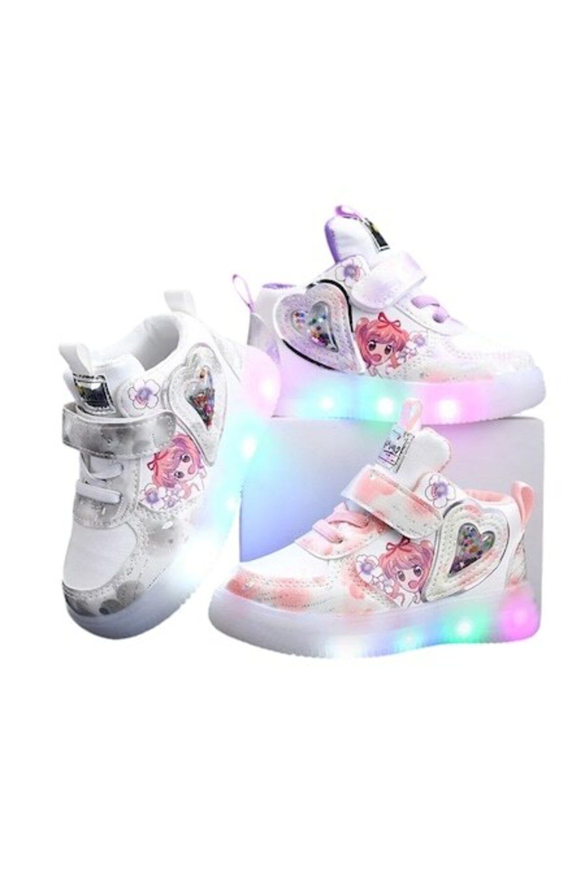 Mixbo-- Girls' Sneakers, Boot-Style, with Velcro, Stars, and Lights, Sole with Patterns, White 27 EU 1