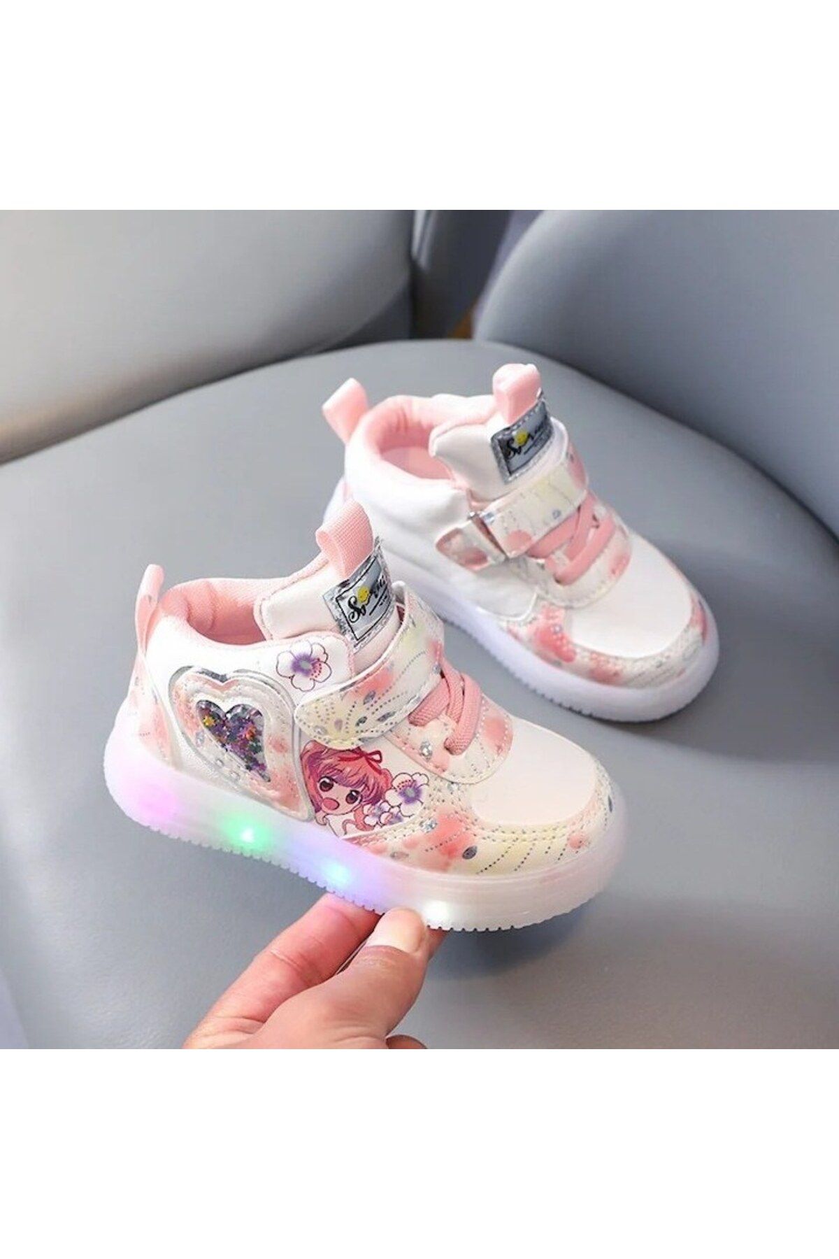 Mixbo-- Girls' Sneakers, Boot-Style, with Velcro, Stars, and Lights, Sole with Patterns, White 27 EU 3