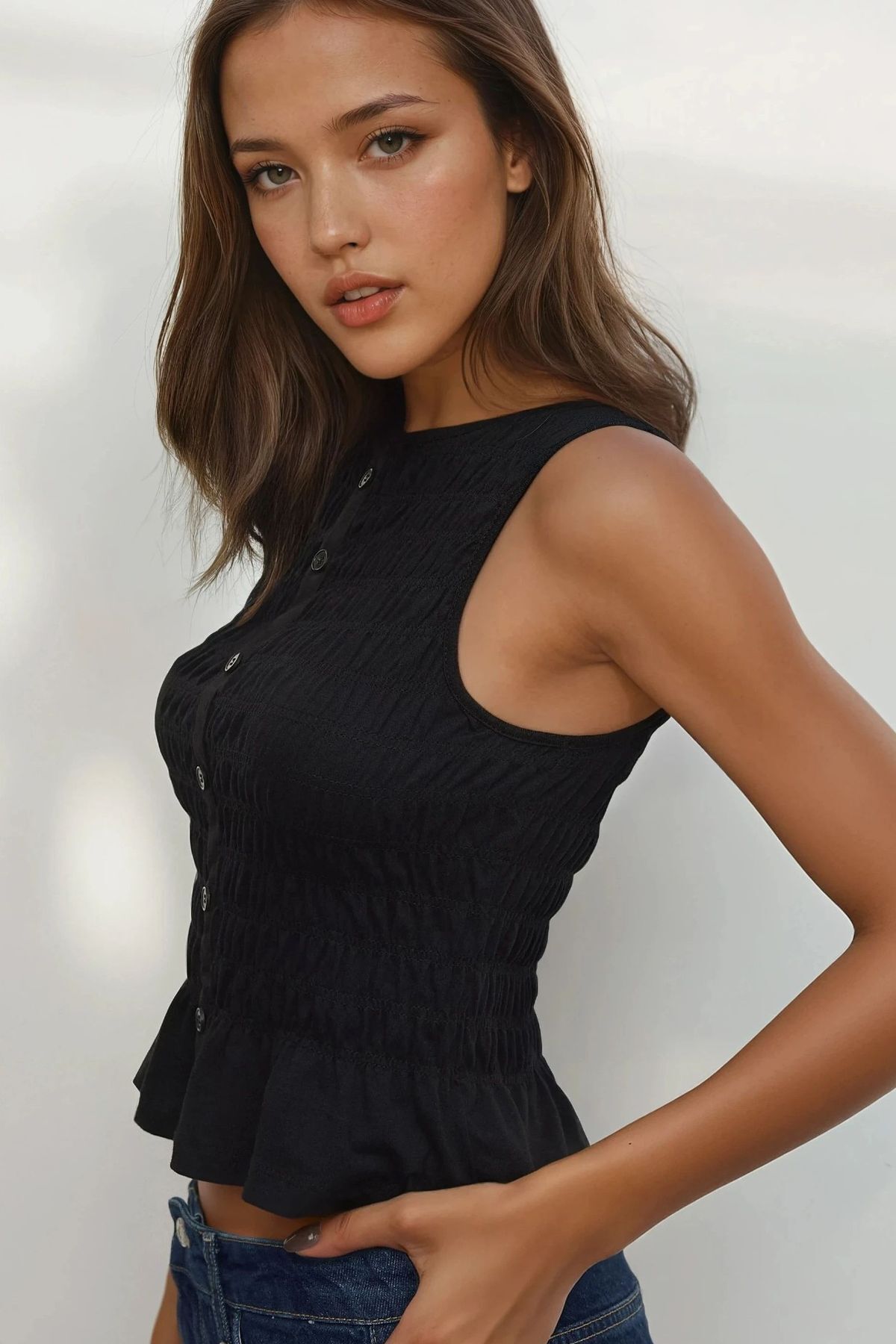 Hiccup-Textured Round Neck Stretchy Top 5