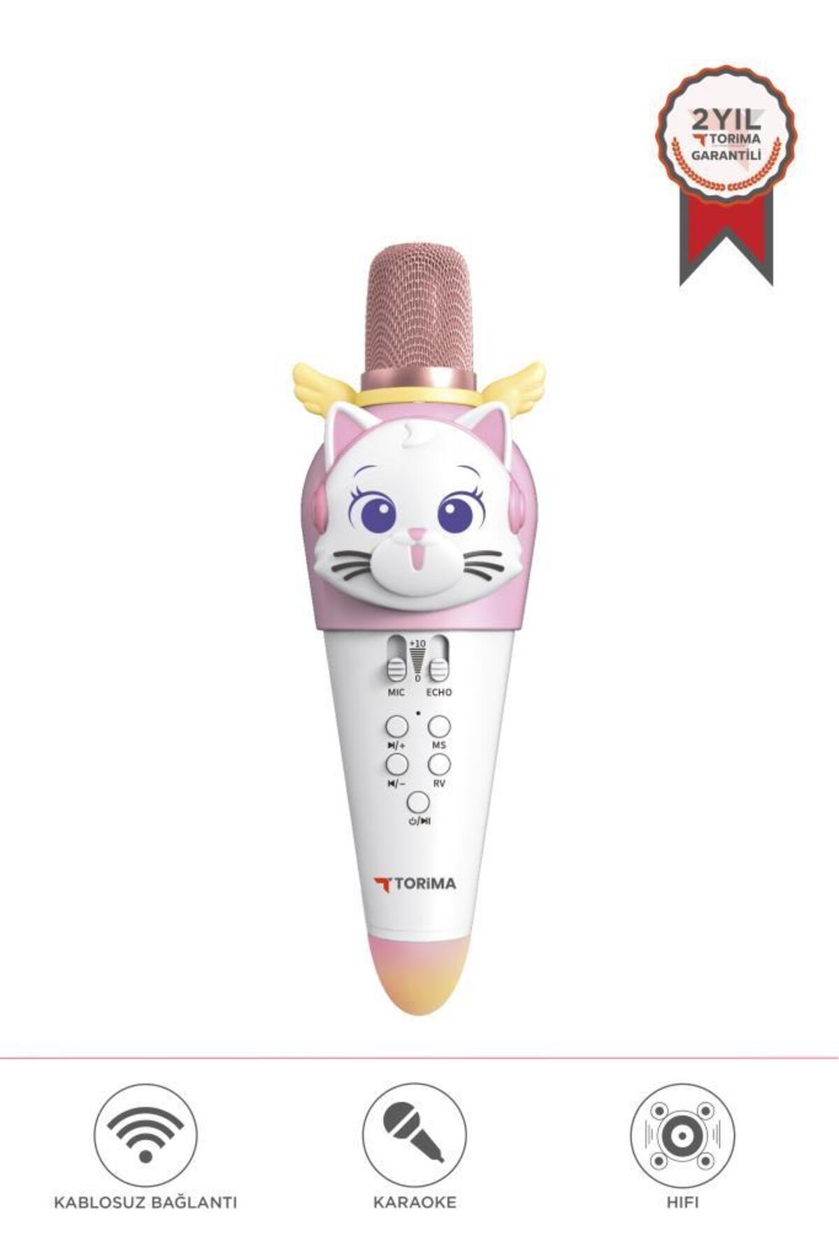 Torima KIDMIC02 Beyaz Kedi Figürlü Şarjlı BT Karaoke Mikrofon ve Hoparlör 5W Kablosuz Mikrofon