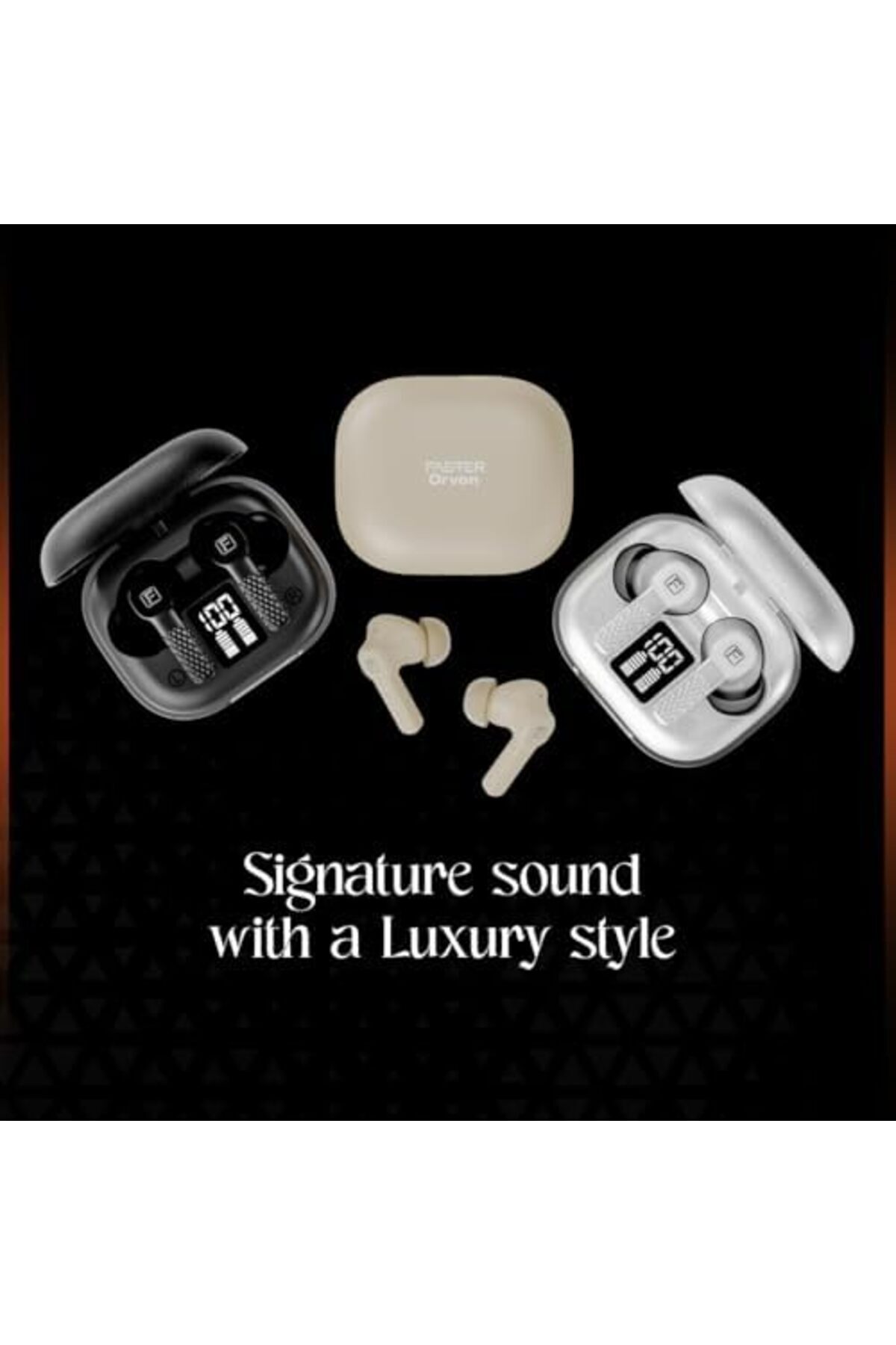 Faster-Orvon In-Ear Wireless Earbuds Bluetooth 5.4 - ANC+ENC, Leather Textured LED Display Case, 25H 5