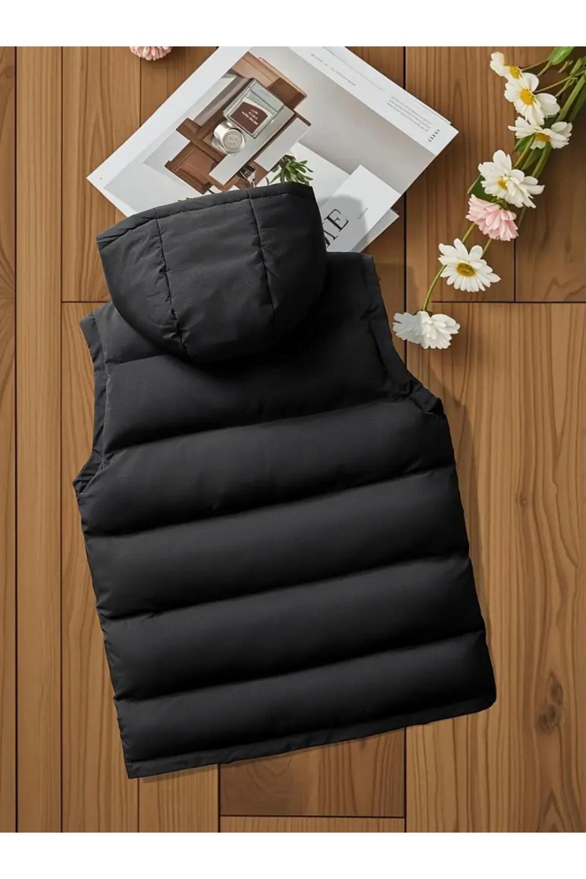 Last fashion  Yeni Sezon Su Geçirmez Kapüşonlu Rahat Kalıp Şişme Yelek - Görsel 2