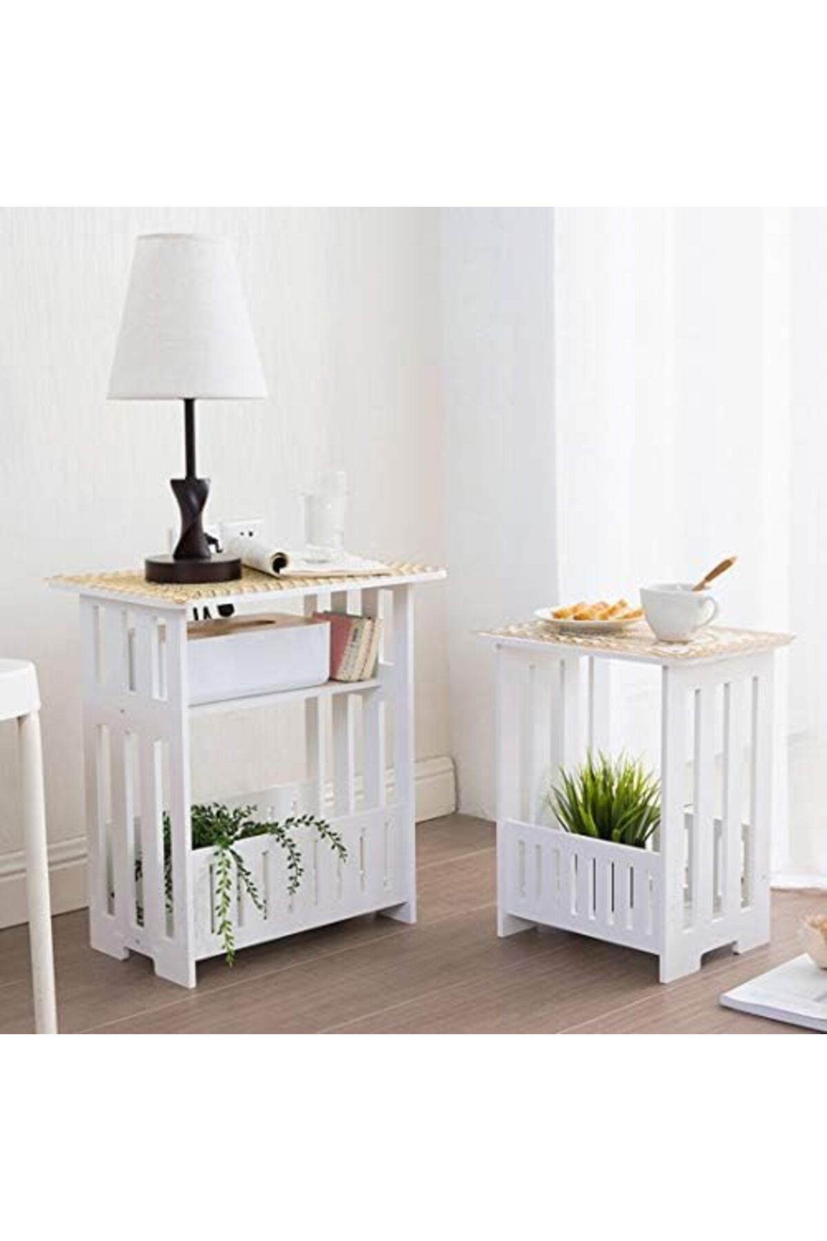 genric-FFD Side Table End Table Sofa Side Table Bedside Table with Storage Basket Storage Unit Wooden 6