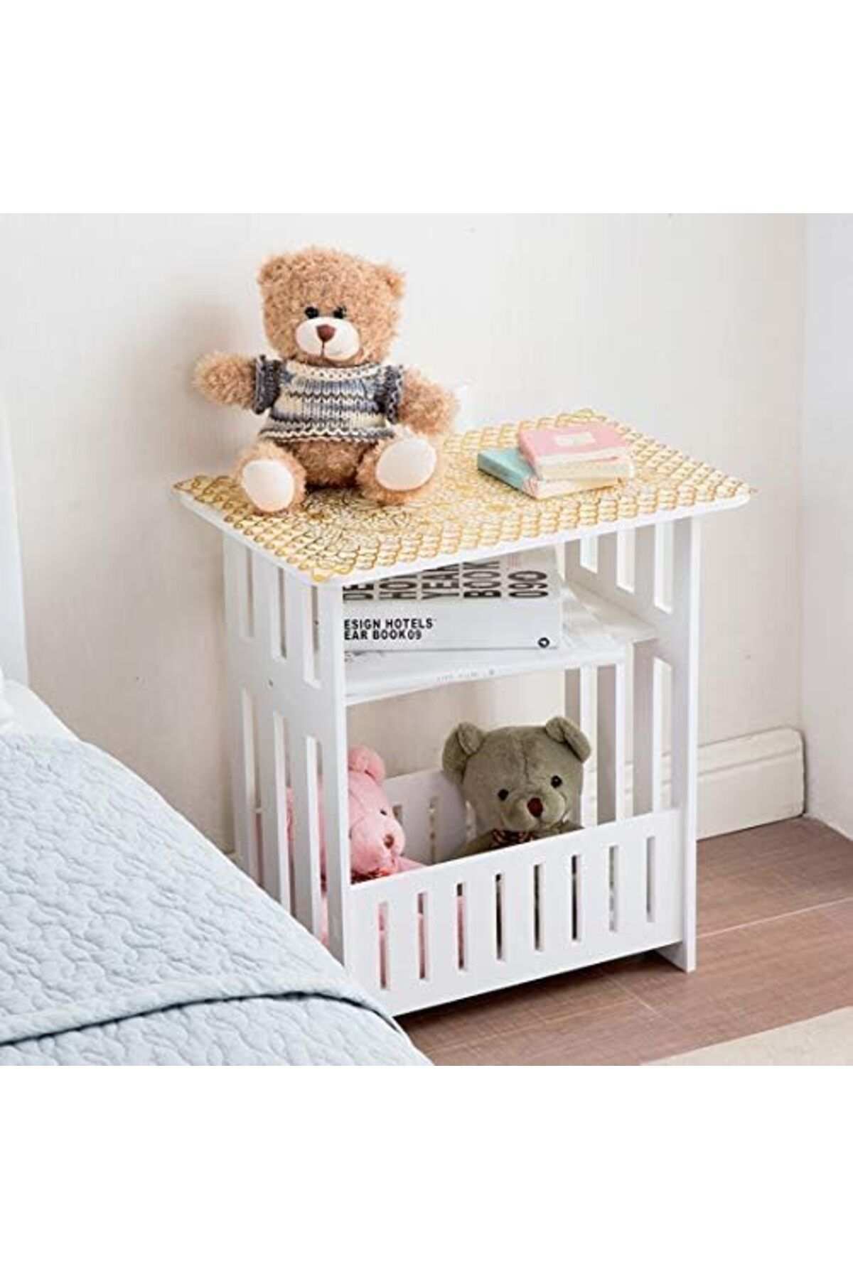 genric-FFD Side Table End Table Sofa Side Table Bedside Table with Storage Basket Storage Unit Wooden 4