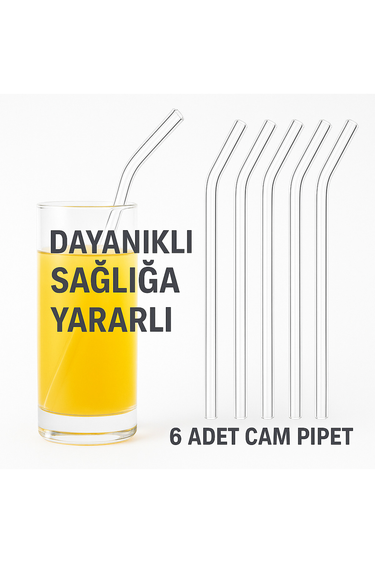 alpikom 6 ADET ÇEVRE DOSTU YENİDEN KULLANILABİLİR DAYANIKLI CAM PİPET