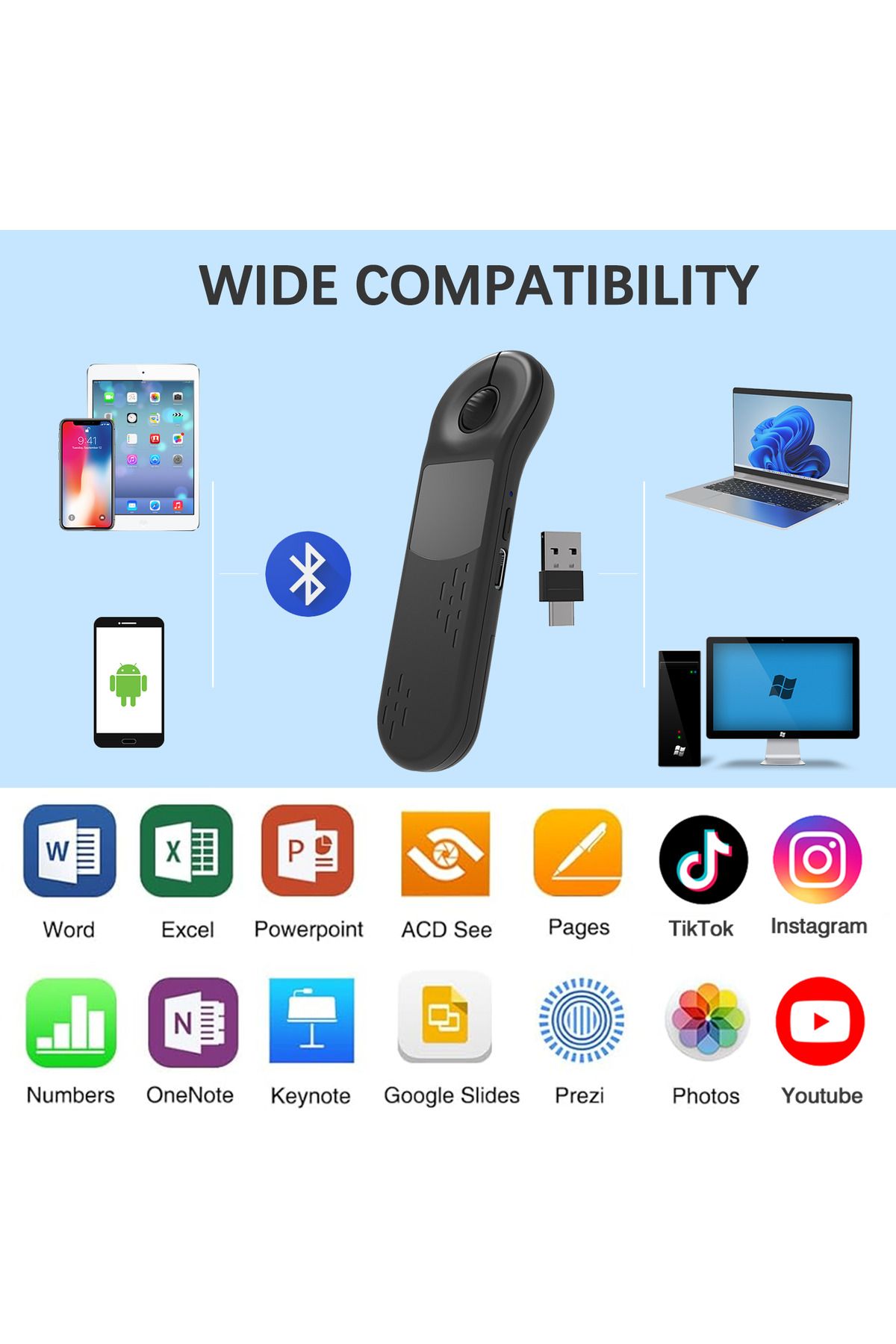 OEM-Multifunctional wireless mouse, PPT presentations, TikTok scroll, for PC, Mac, Android, iOS, Black 4