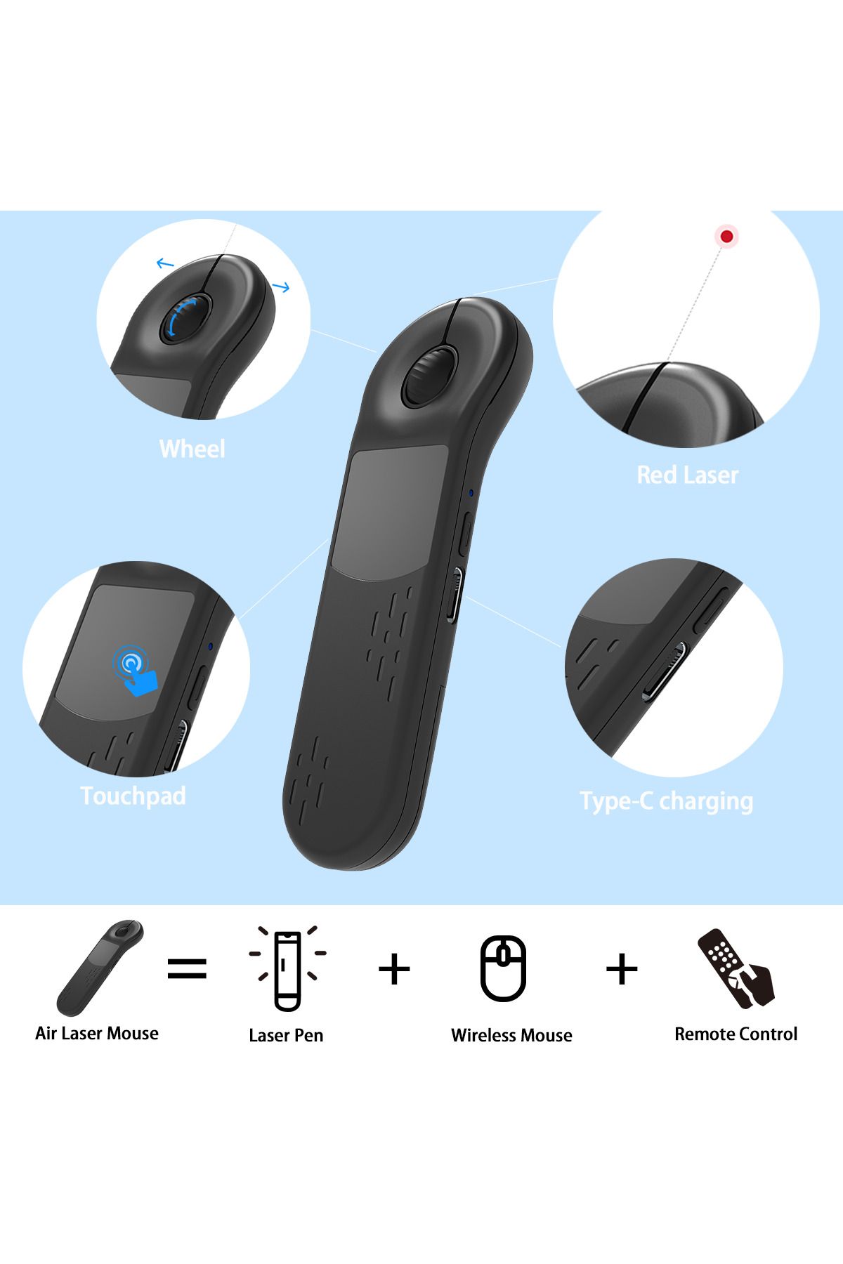 OEM-Multifunctional wireless mouse, PPT presentations, TikTok scroll, for PC, Mac, Android, iOS, Black 3