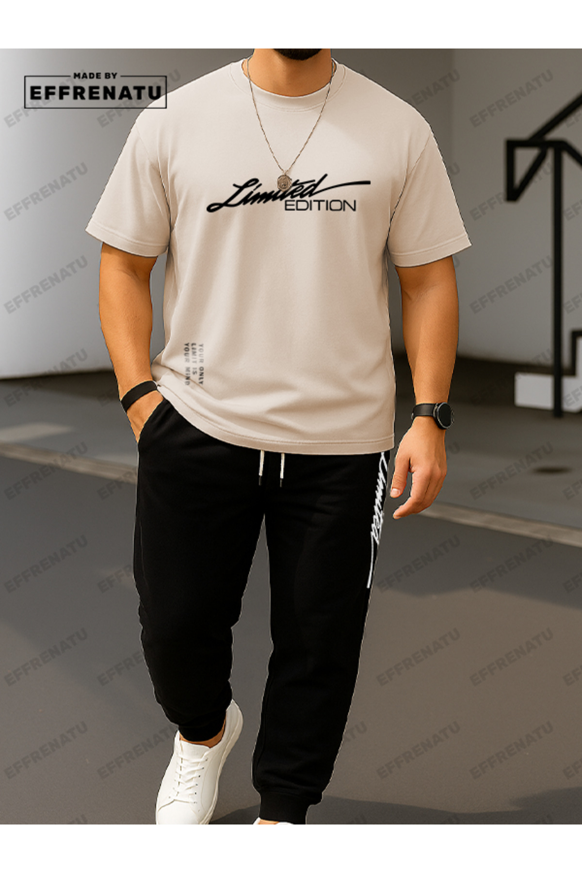 EFFRENATU Trendy odeća Američki gradski print gornji i donji deo trenerke Set...