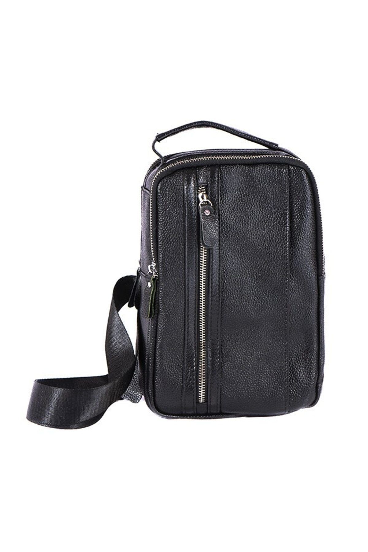 L-line fashion-Men's bag, made of genuine leather, black, fixed handle and an adjustable strap, size: 27/18/7 cm 4