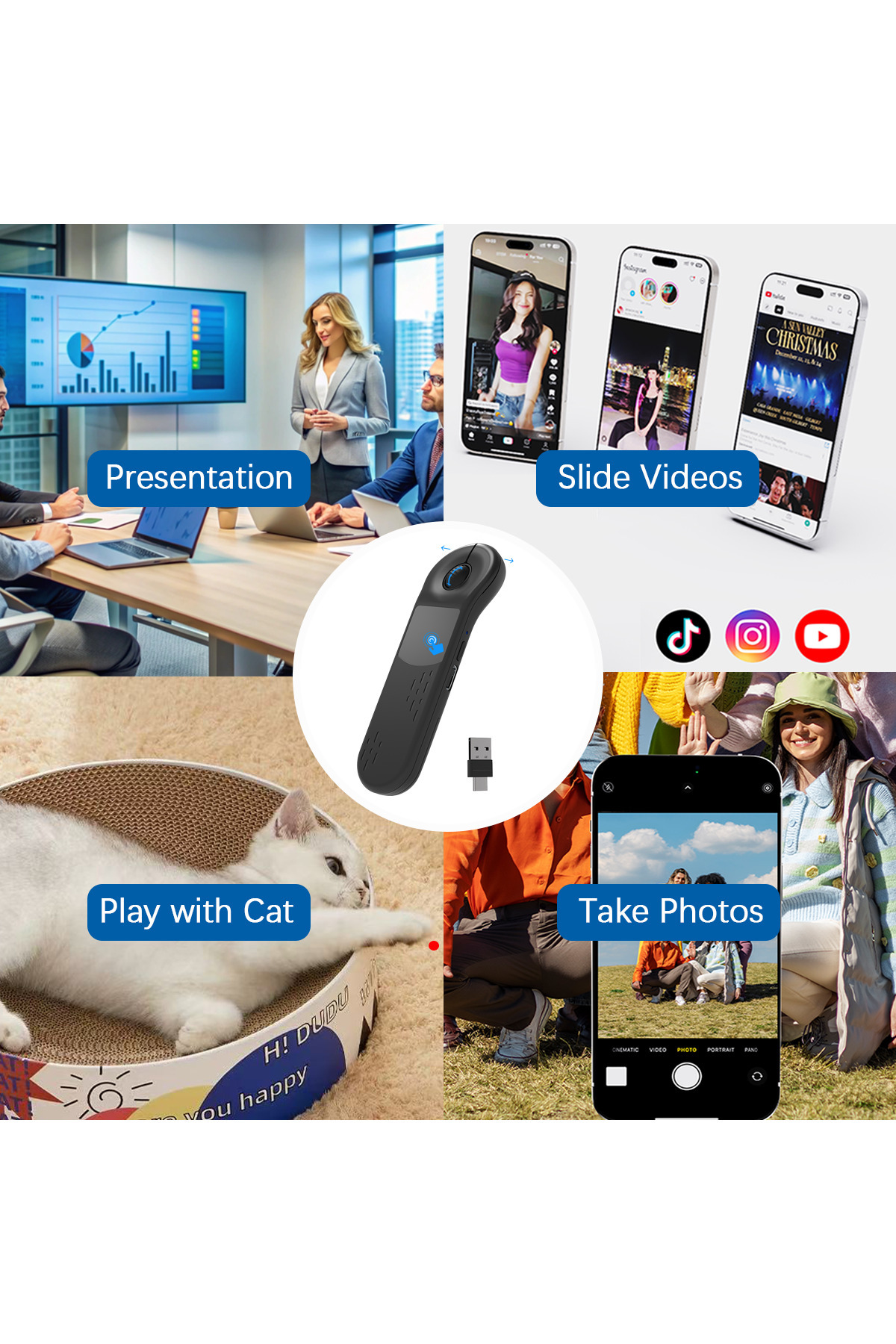 OEM-Multifunctional wireless mouse, PPT presentations, TikTok scroll, for PC, Mac, Android, iOS, Black 5