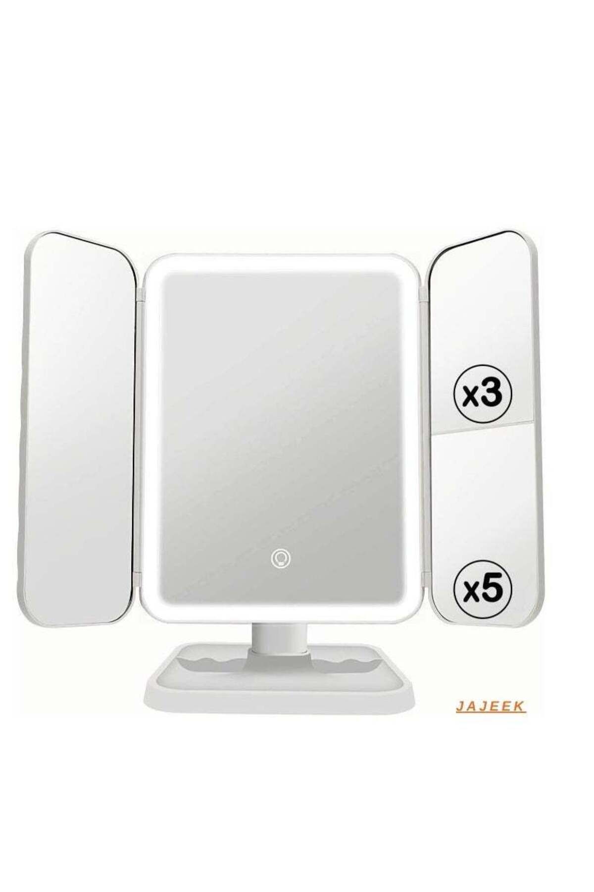 Generic-JAJEEK 3-Fold Lighted Makeup Mirror with 5X/3X/1X Magnification | 52 LED Vanity Mirror with Adjusta 1