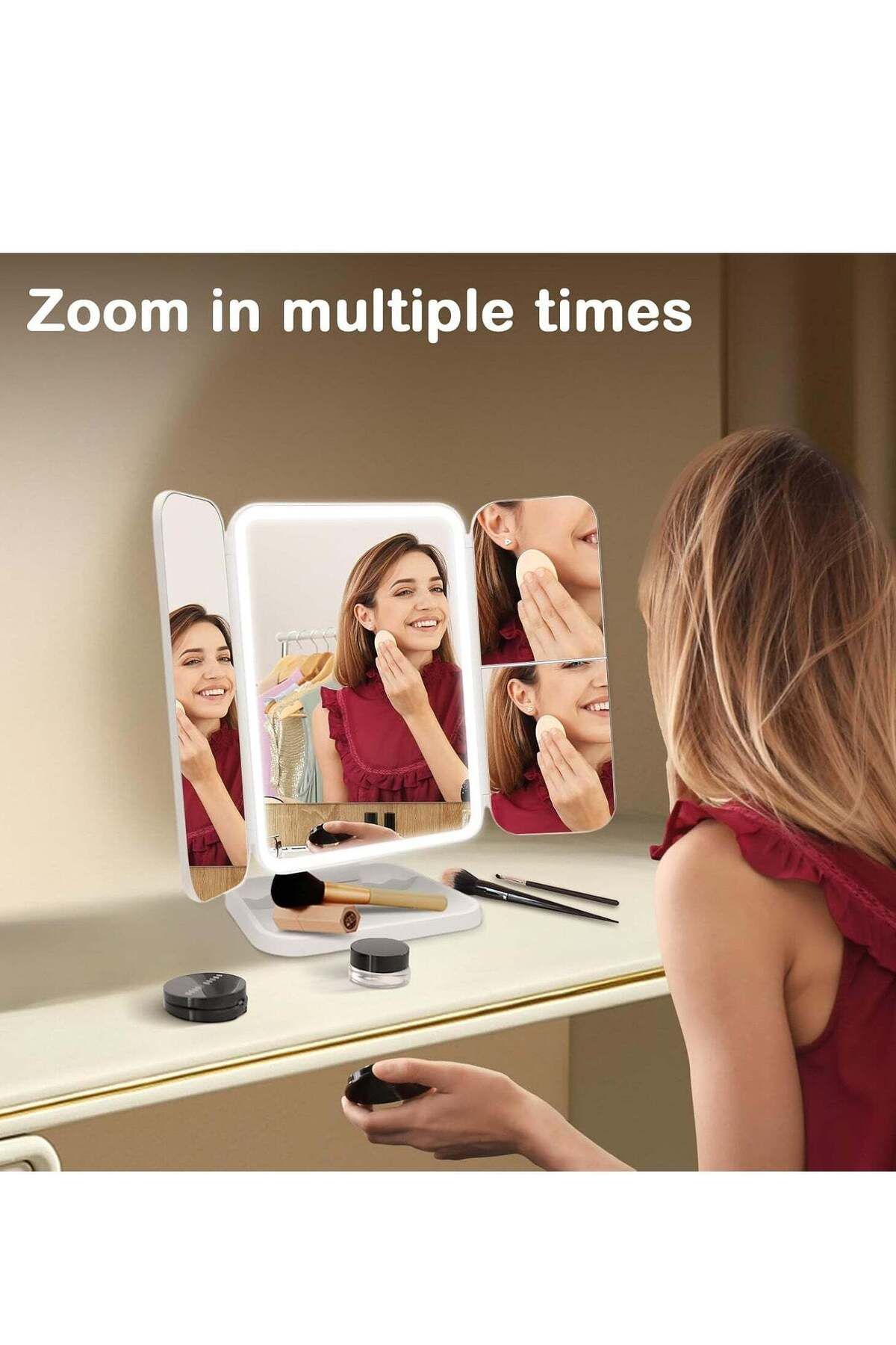 Generic-ELTRAZONE 3-Fold Lighted Makeup Mirror with 5X/3X/1X Magnification â€“ 52 LED Lights, Touch Screen 1