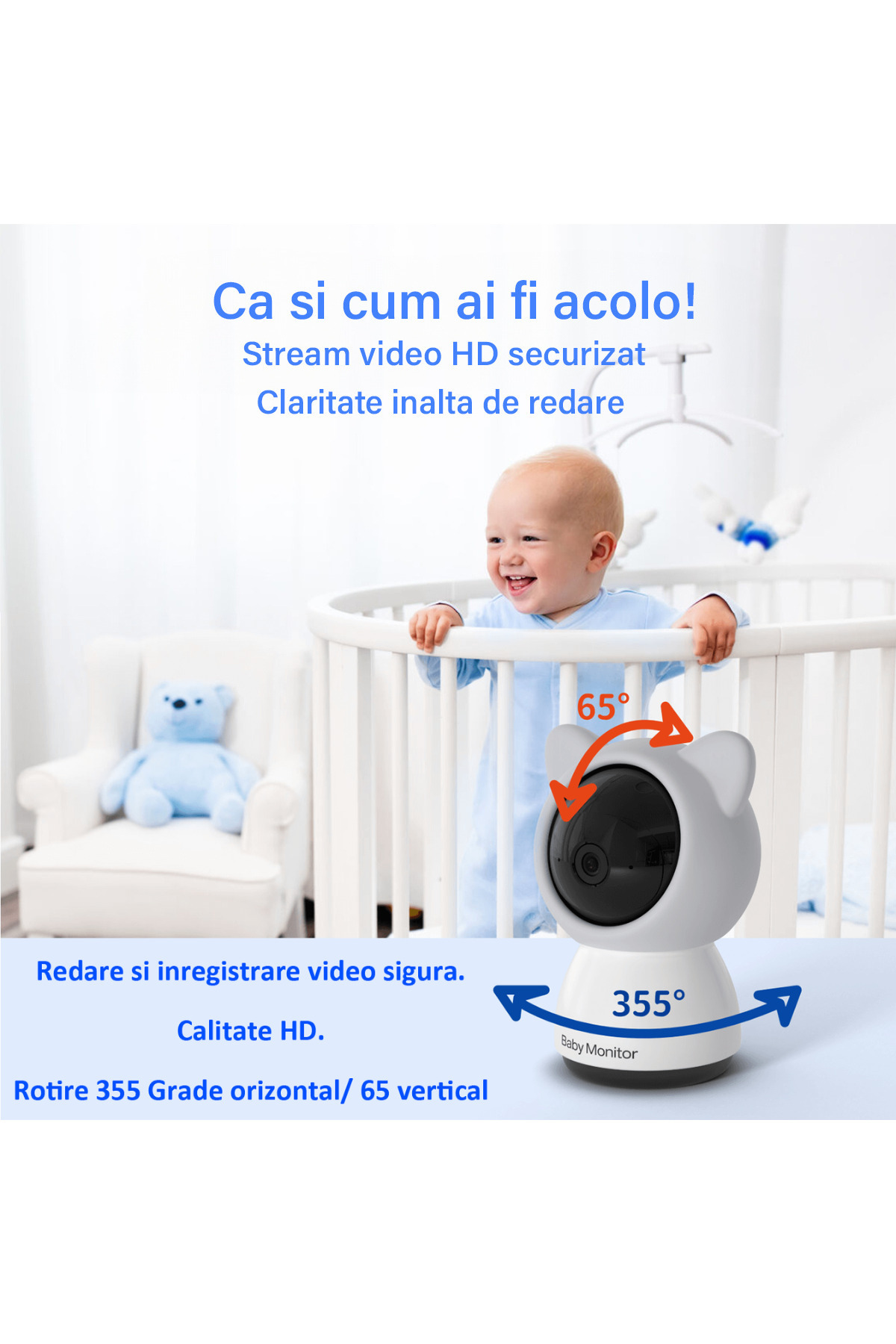VisionHub-2in1 WiFi Baby Monitor with Multi View Audio-Video Camera, UltraHD/5” Night Vision, App, Rotation 3