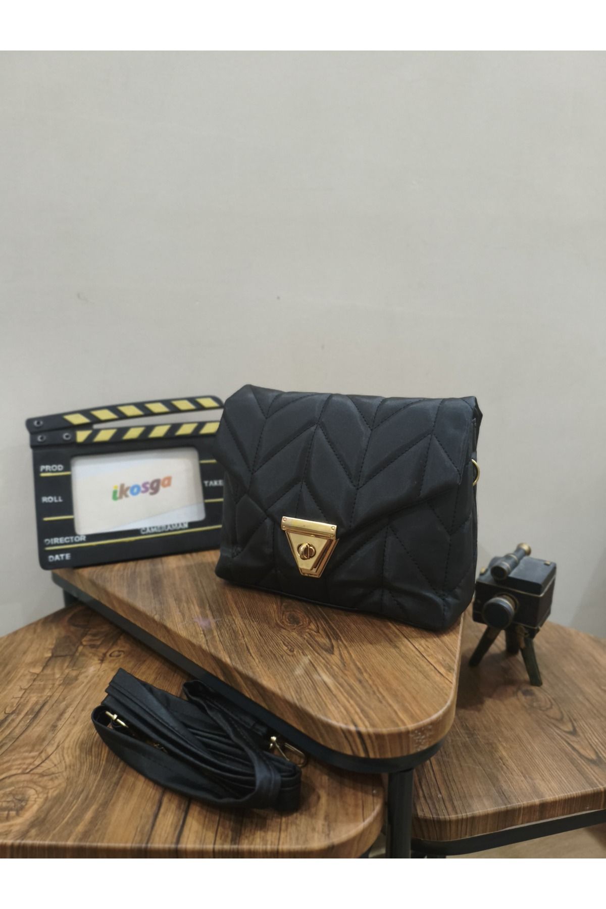 ikosga-Black Soft 2 Compartment Handle and Shoulder Bag Width 22 cm Length 18 cm 1
