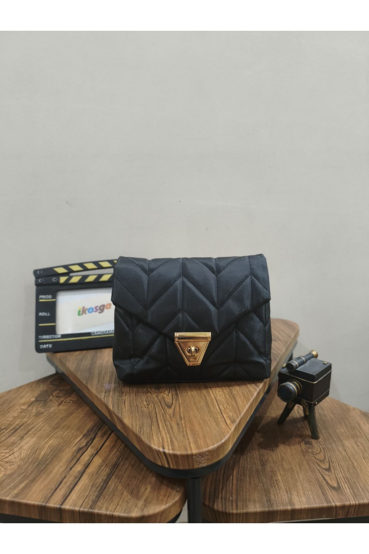 ikosga-Black Soft 2 Compartment Handle and Shoulder Bag Width 22 cm Length 18 cm 3