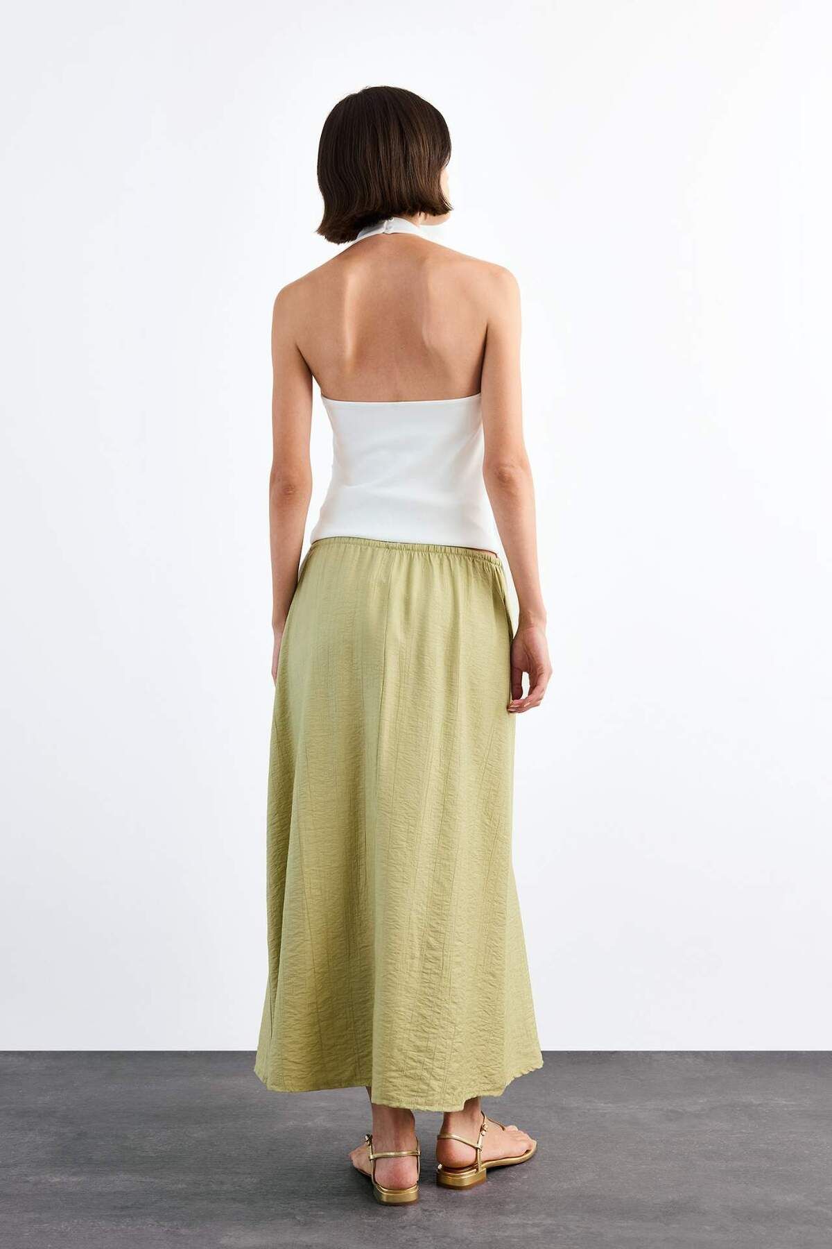 DeFacto-Relax Fit Elastic Waist Crinkle Fabric Midi Skirt G1093Ax25Sm 6