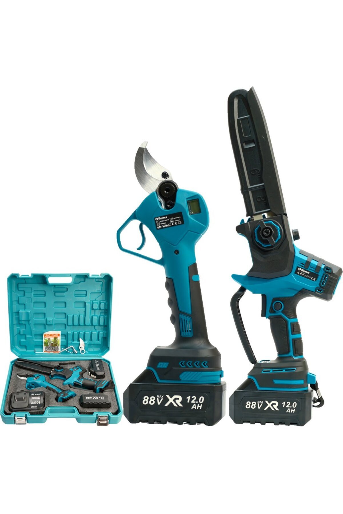 prohummer Profesyonel 2li Bahçe Set Akülü Dijital Göstergeli 50mm Dal Budama Makası PH294