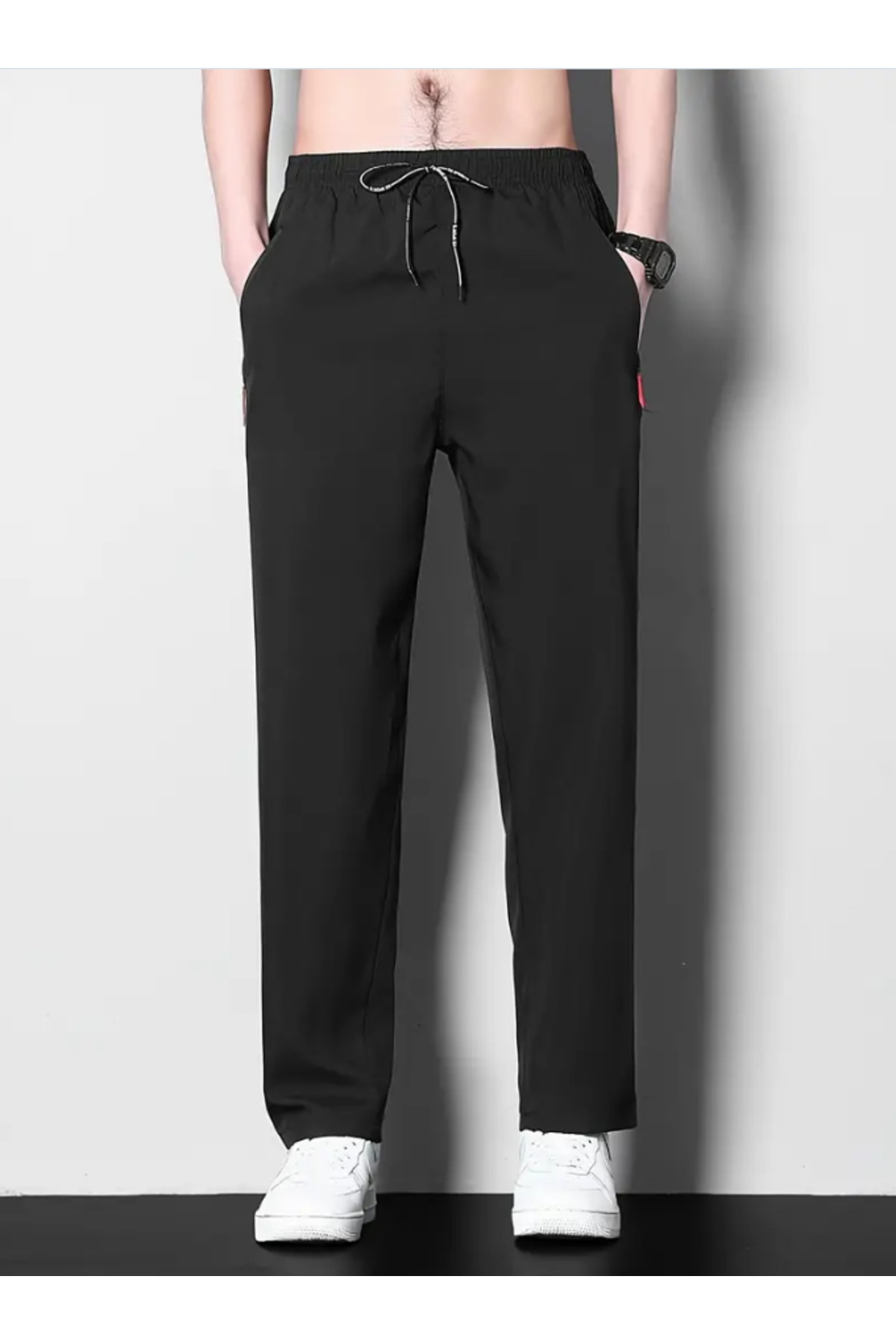 LAUSRA  Erkek Siyah Büyük Beden Baggy Bol Kesim Pantolon ALTI Esnek Rahat Kumaş Eşofman Altı YUS - Görsel 2