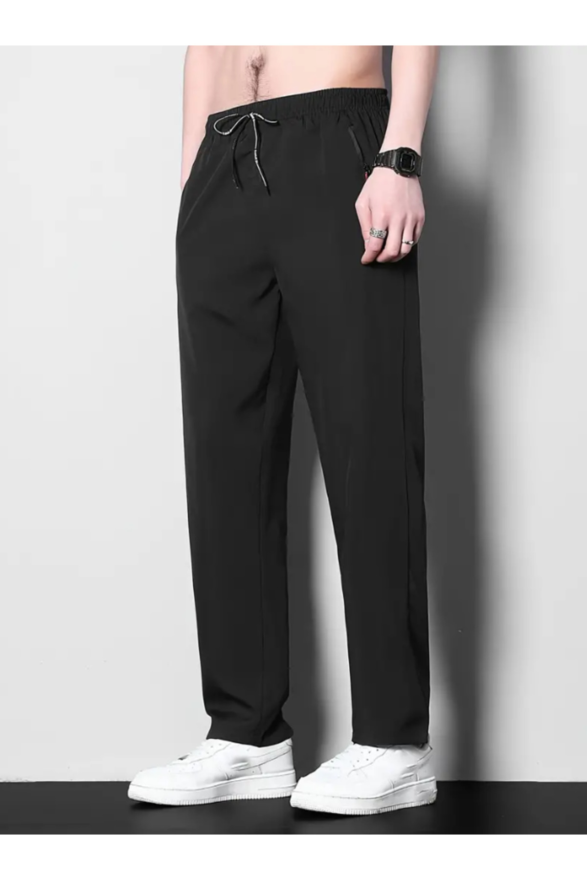 LAUSRA  Erkek Siyah Büyük Beden Baggy Bol Kesim Pantolon ALTI Esnek Rahat Kumaş Eşofman Altı YUS