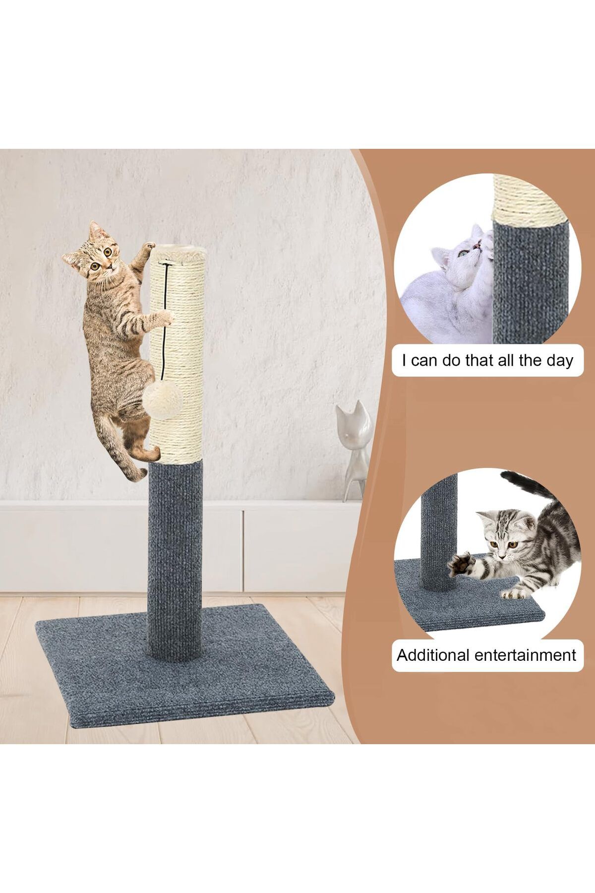 Gluckluz-Cat Scratching Post Scratch Tree Scratcher with Toy for Large Small Cats Kittens with Toy S 3