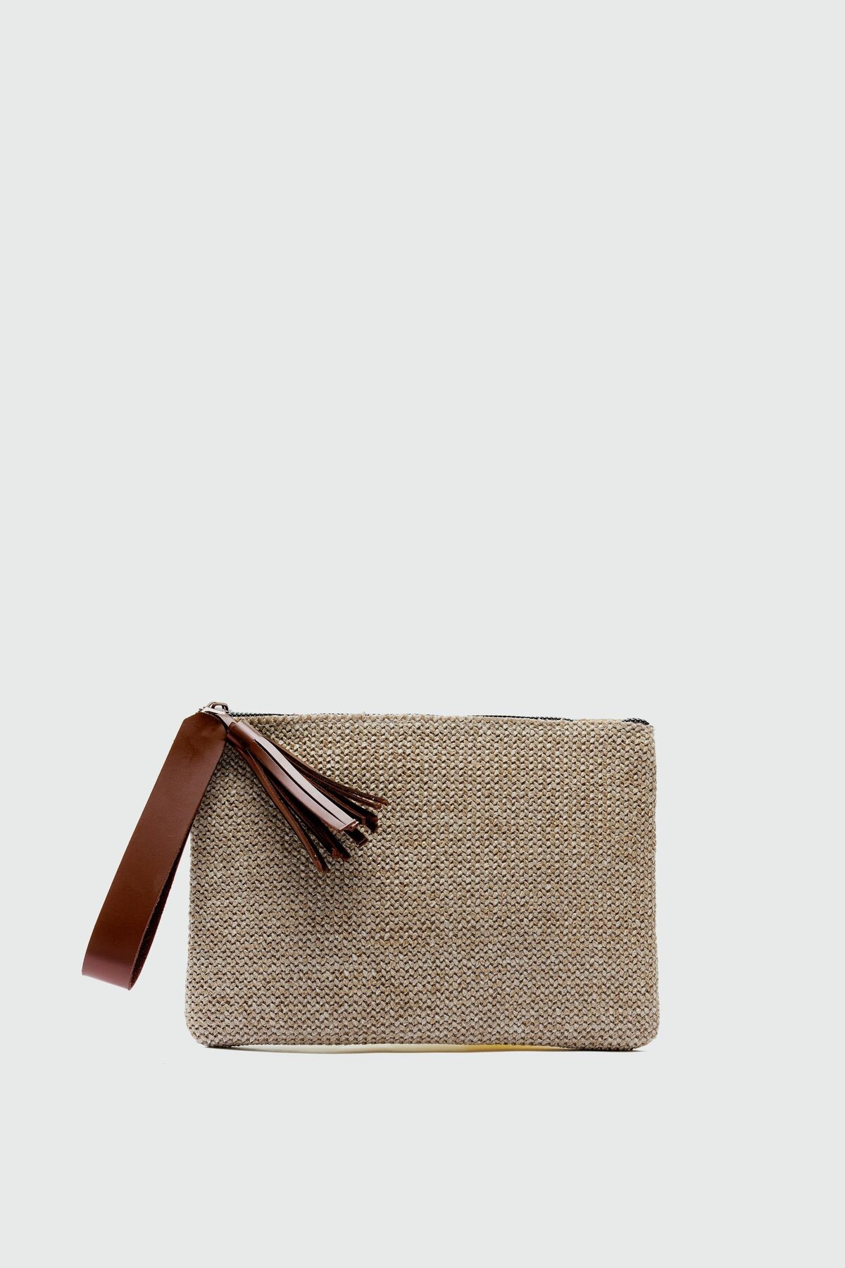 Shule Bags Juno Püskül Detaylı Hasır Clutch Çanta Taba