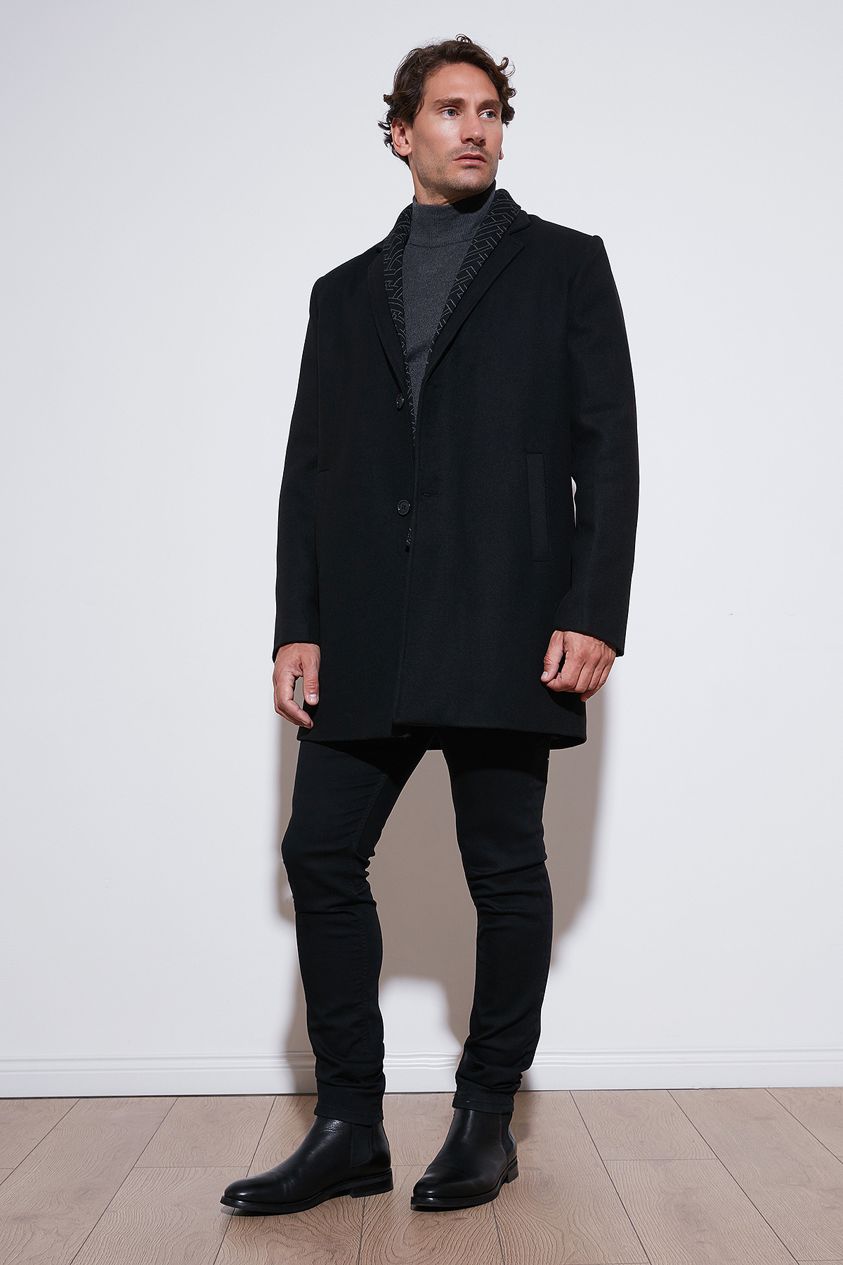 Buratti Yırtmaçlı Slim Fit Mono Yaka Kaşe Kaban Erkek KABAN 58400589 görsel 4
