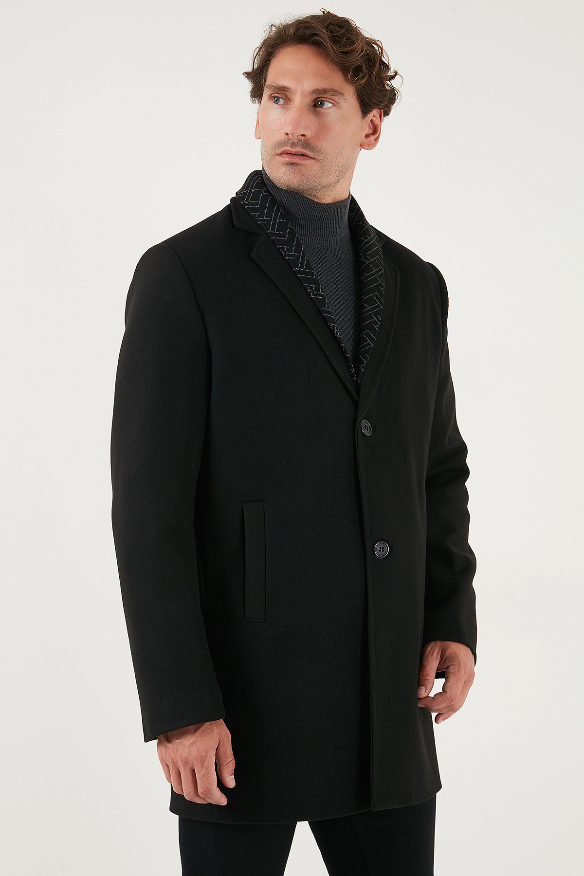 Buratti Yırtmaçlı Slim Fit Mono Yaka Kaşe Kaban Erkek KABAN 58400589 görsel 5