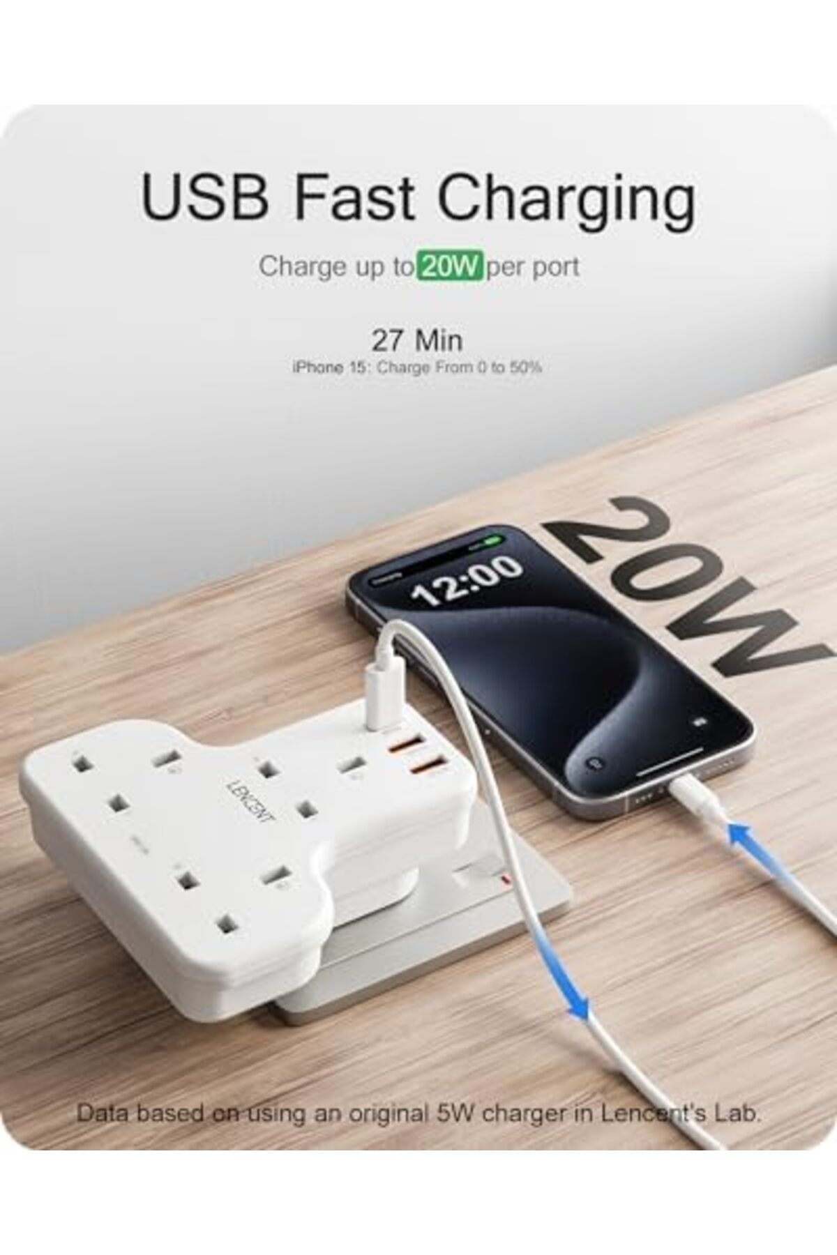 LENCENT-Multi Plug Extension, 3 Way 3 Plugs Socket adapter, 6-in-1 Cube Electrical Extender Outlet A 6