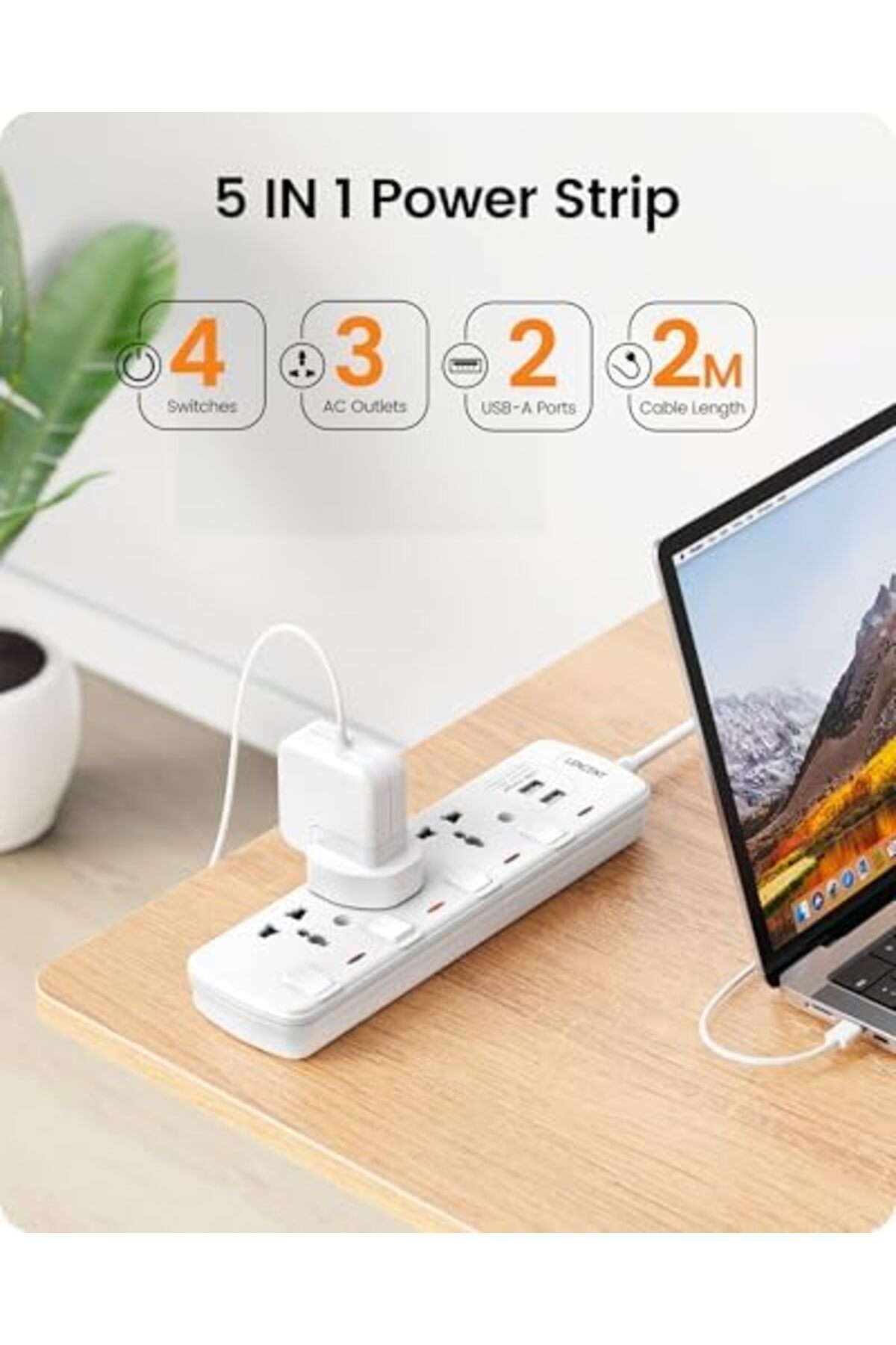 LENCENT-Multi Plug Extension Socket with USB, 3 Way Electrical Outlet Extender with 2 USB, Wall Char 4