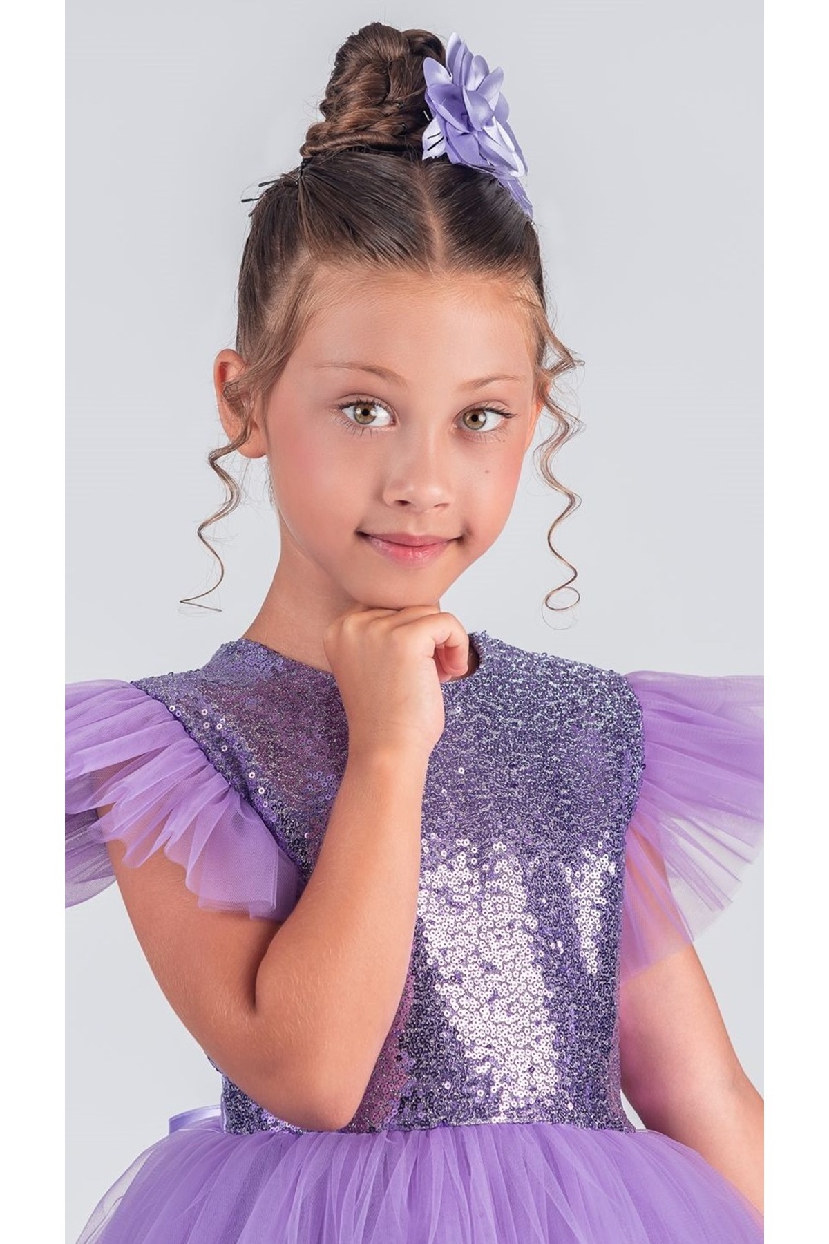 Mnk Baby&Kids Tüllü Kız Çocuk KPL Elbise MNK0526 LİLA fotoğrafı 3 (önizleme)