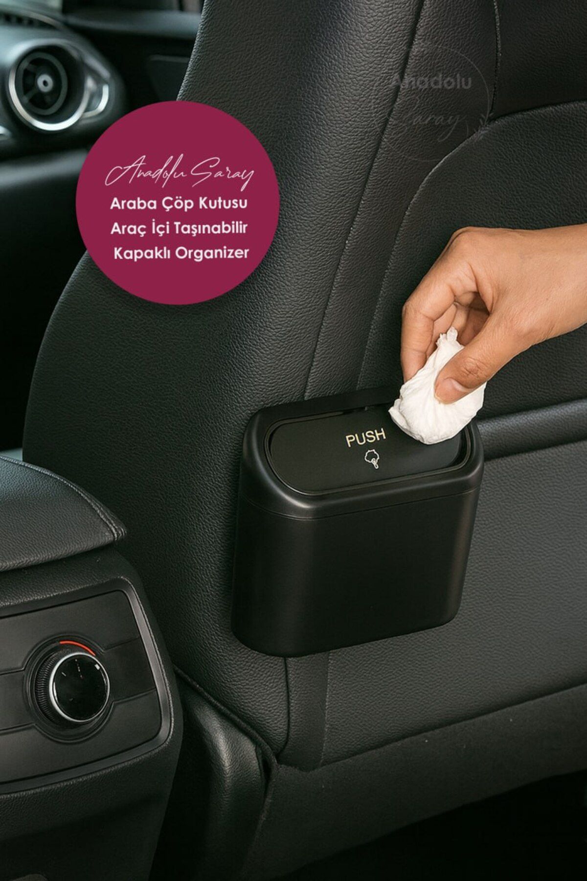 Anadolu Saray-Car Trash Can In-Vehicle Portable with Lid Organizer Garbage Bucket Push Lid Bucket 1