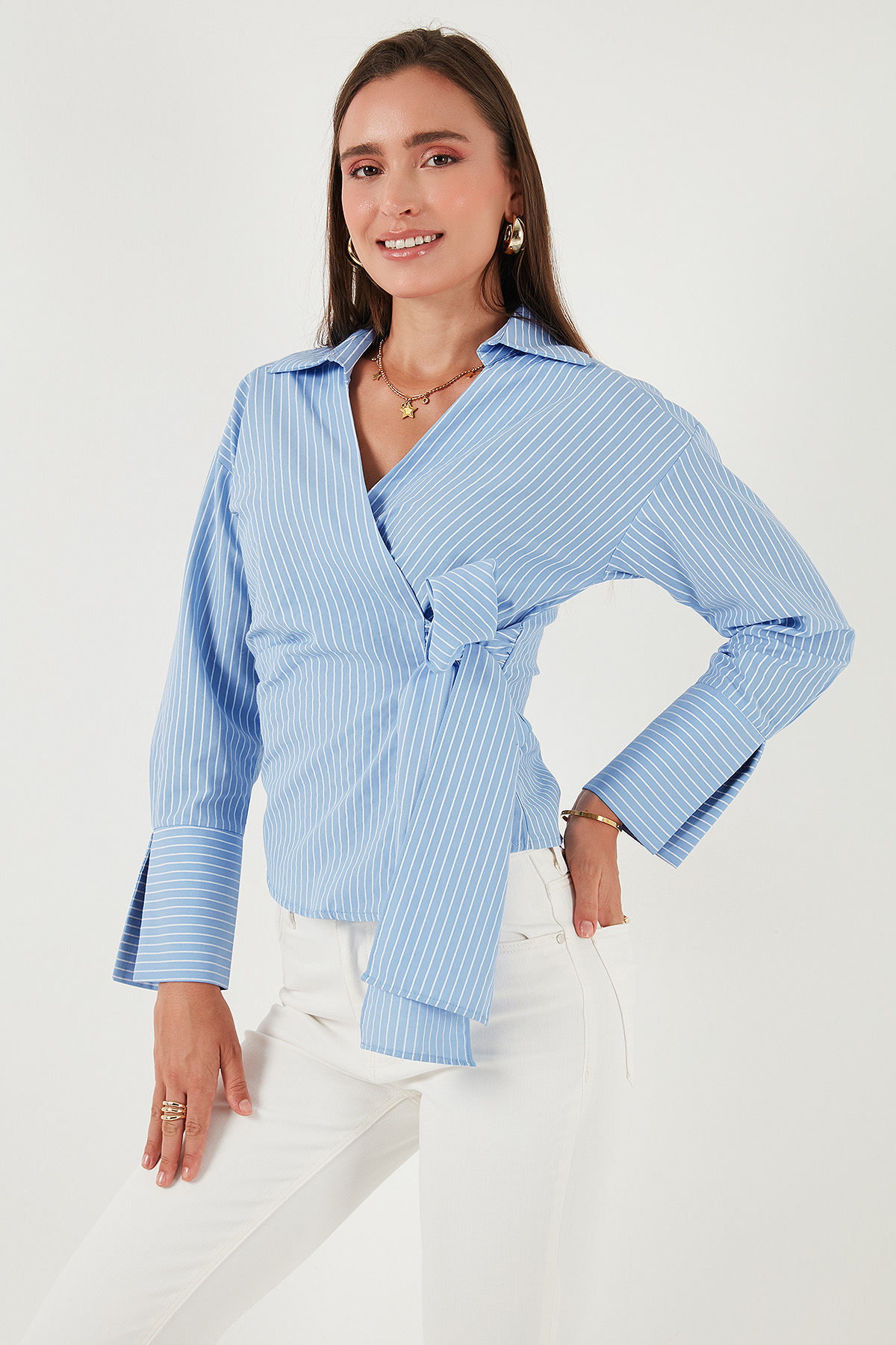 Lela  Pamuklu Regular Fit Uzun Kollu Bağlama Detaylı Gömlek GÖMLEK 65200538 - Görsel 5