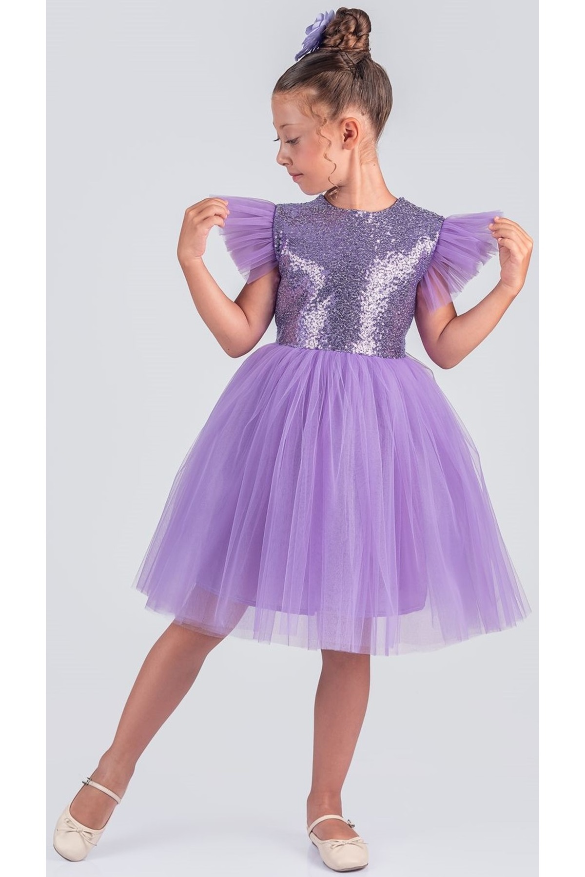 Mnk Baby&Kids Tüllü Kız Çocuk KPL Elbise MNK0526 LİLA fotoğrafı 2 (önizleme)