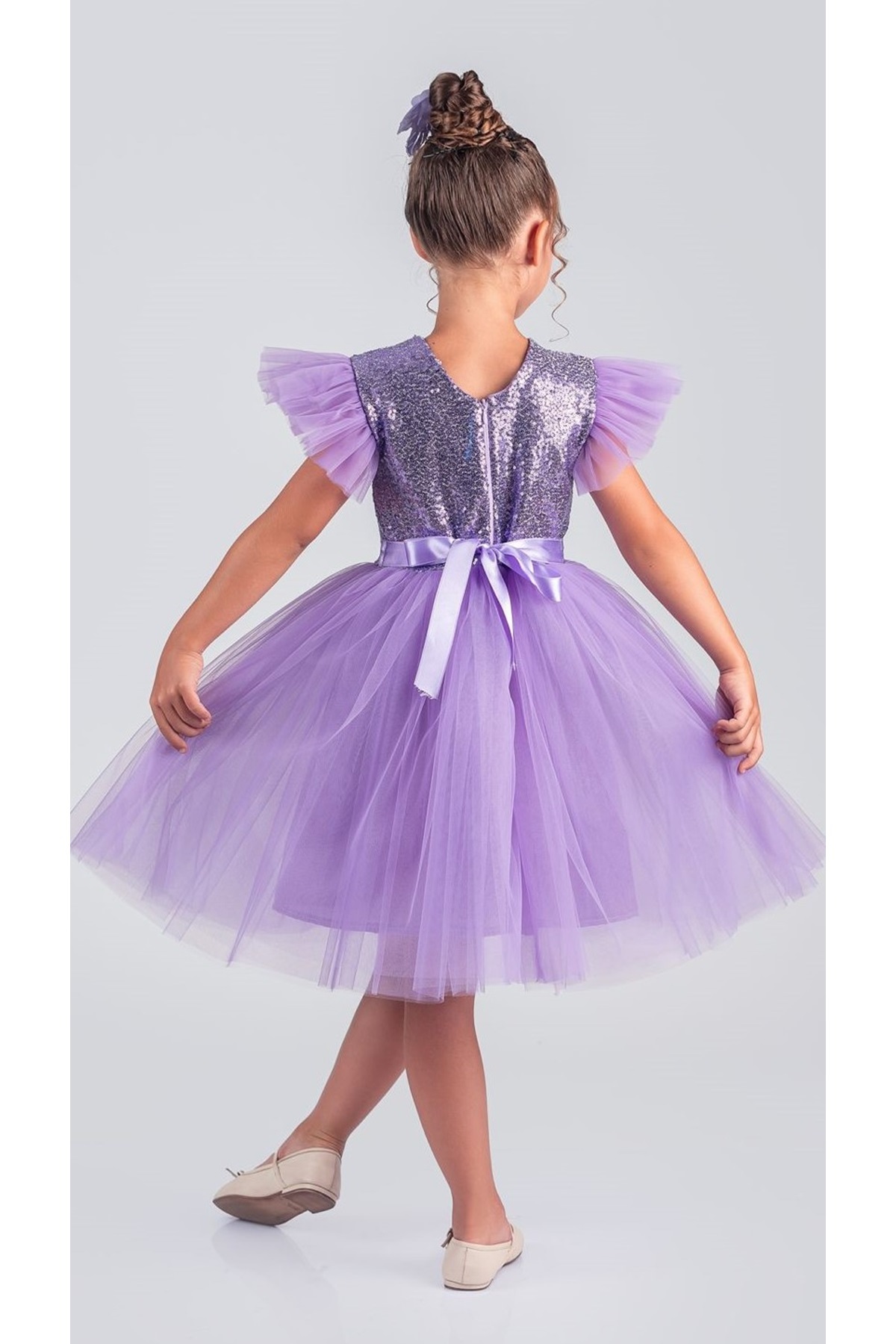 Mnk Baby&Kids Tüllü Kız Çocuk KPL Elbise MNK0526 LİLA fotoğrafı 4 (önizleme)