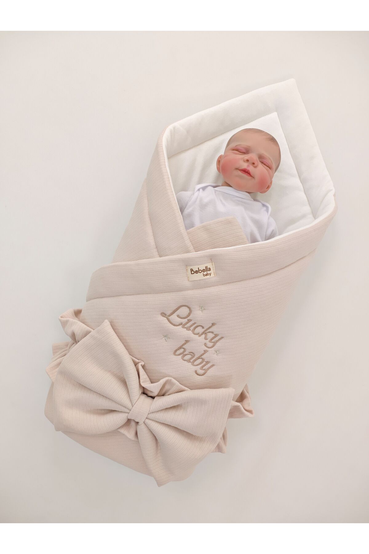 Bebella Bej %100 Pamuklu Bebek Battaniyesi 85x85 cm Yenidoğan Kundak Hastane Çıkışı Hediyelik Oyun Matı fotoğrafı 3 (önizleme)
