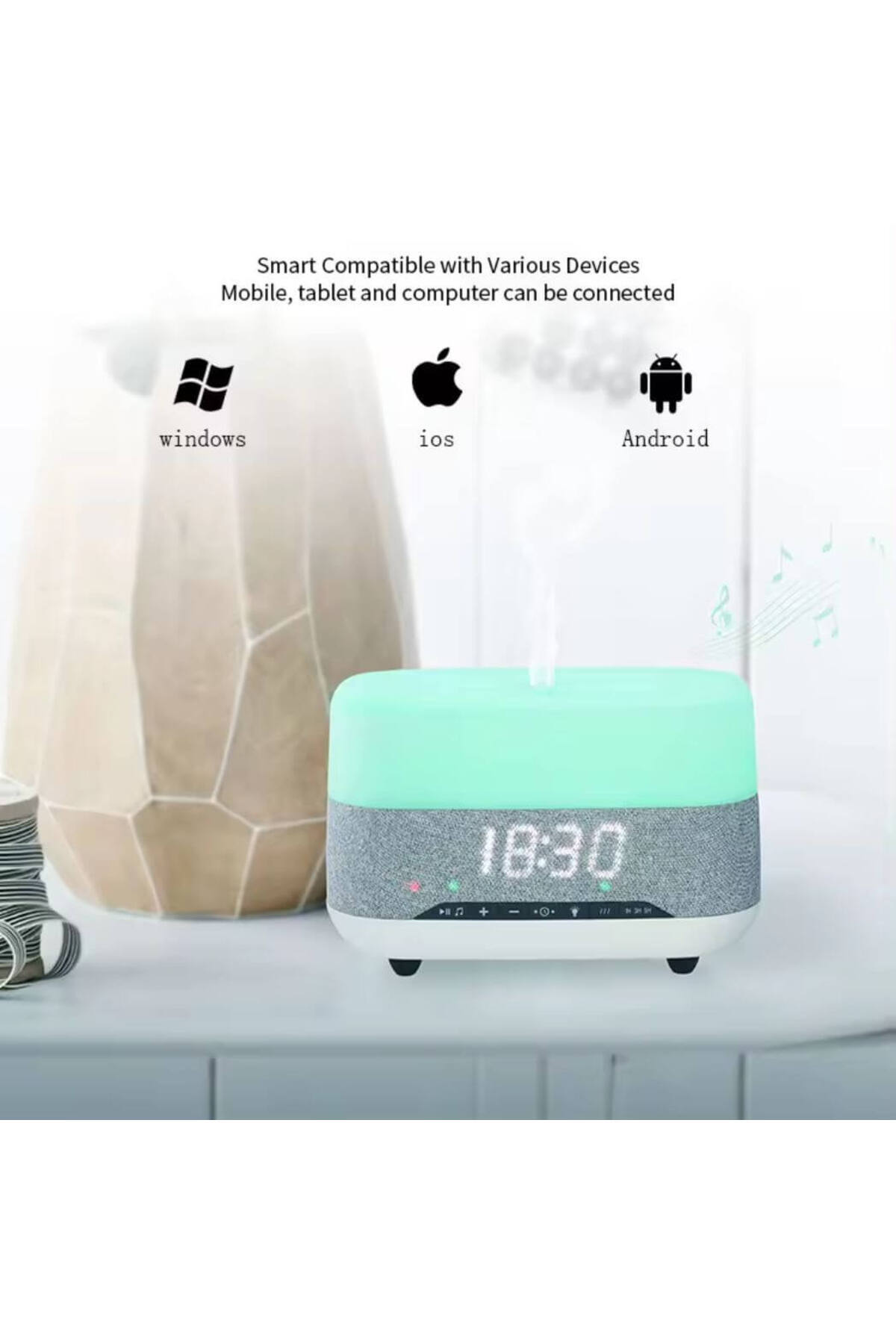 Generic-Bluetooth Clock Aromatherapy Humidifier Speaker with 7 Color Ambient Light 6