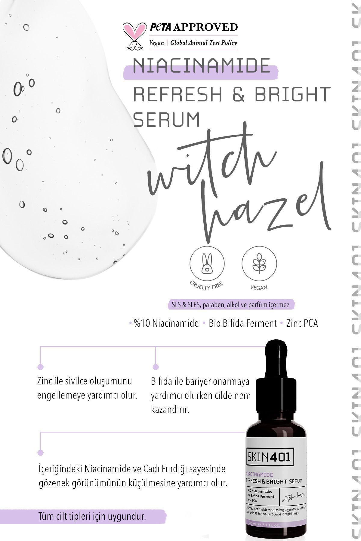 %10 Niacinamide Serum 30 ml – Gözenek Sıkılaştırıcı, Sebum Dengeleyici ve Aydınlatıcı — Skin401-107 — تصویر 4 از 5