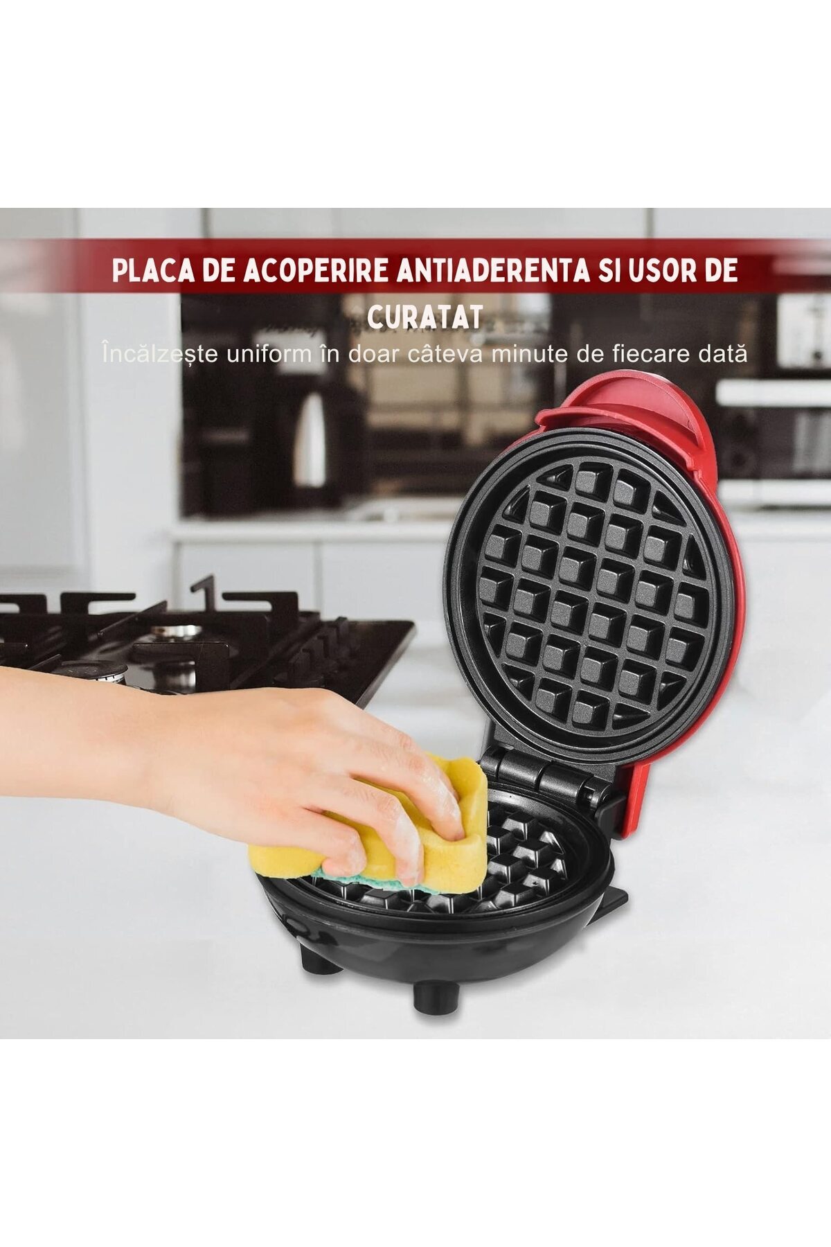 DAR-Mini Waffle Maker, 350W, Non-Stick Plates, Thermostat, LED Indicator, Red 1