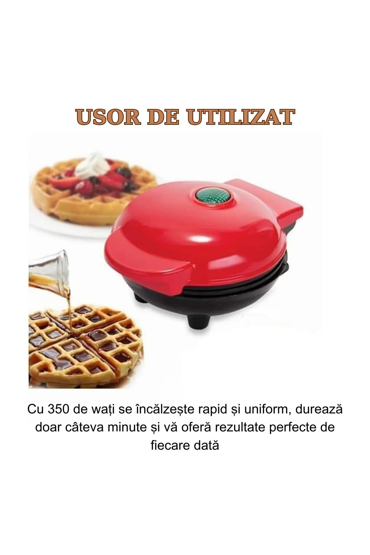 DAR-Mini Waffle Maker, 350W, Non-Stick Plates, Thermostat, LED Indicator, Red 3