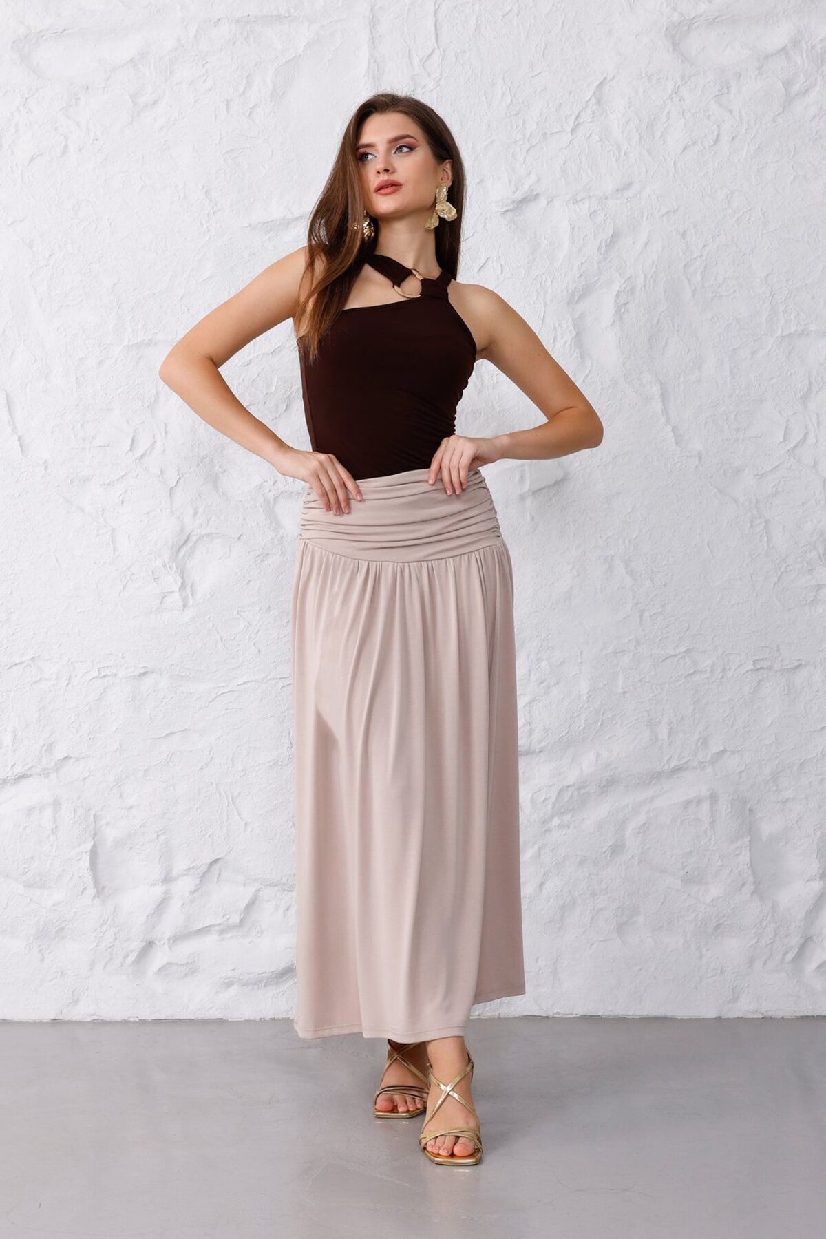 Pulli Collection-Modal Fabric Corsage Ecru Long Skirt 3