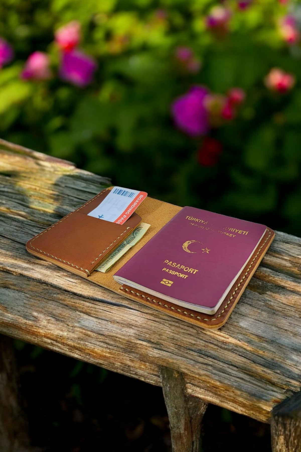 Leather CY Voyage Konyak Hakiki Deri Pasaport Kılıfı Kart ve Biletlik